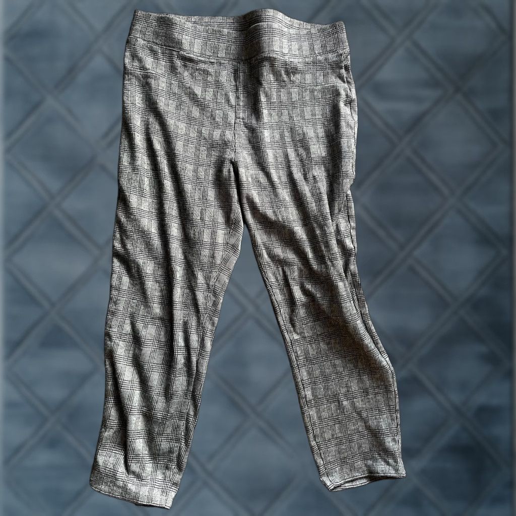Vintage Tahari Pants Window Pane Plaid Charcoal Gray Ponte Knit L Womens Size 36" / US 14 / IT 50 - 1 Thumbnail