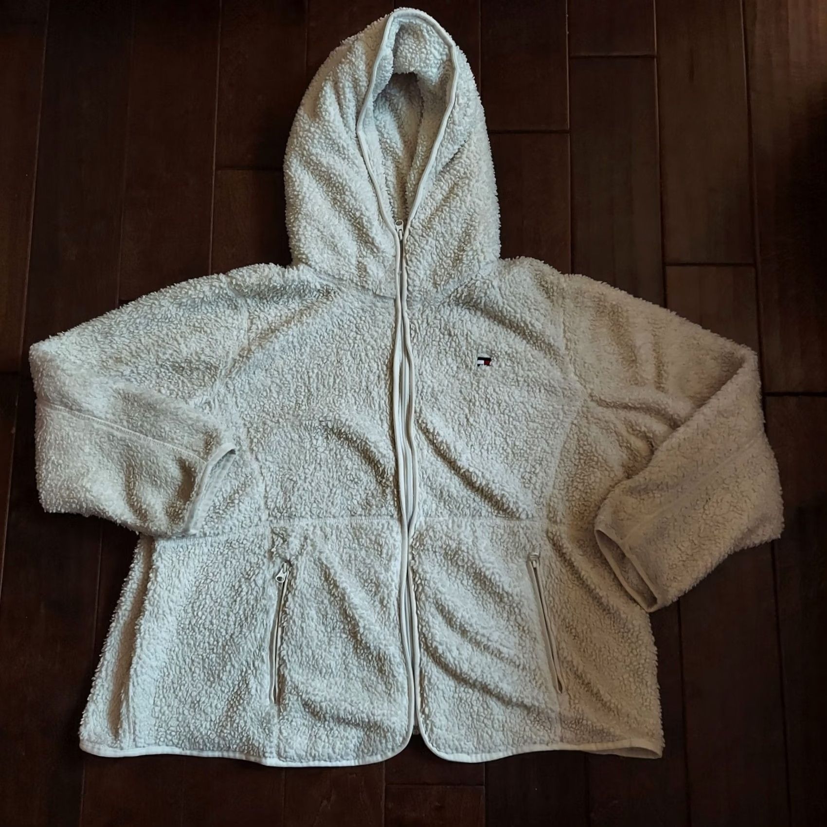 Tommy Hilfiger VINTAGE Tommy Hilfiger Hoodie Pullover White 2XL Mens Regular Zip Sherpa Winter Fall Size XXL / US 16-18 / IT 52-54 - 2 Thumbnail