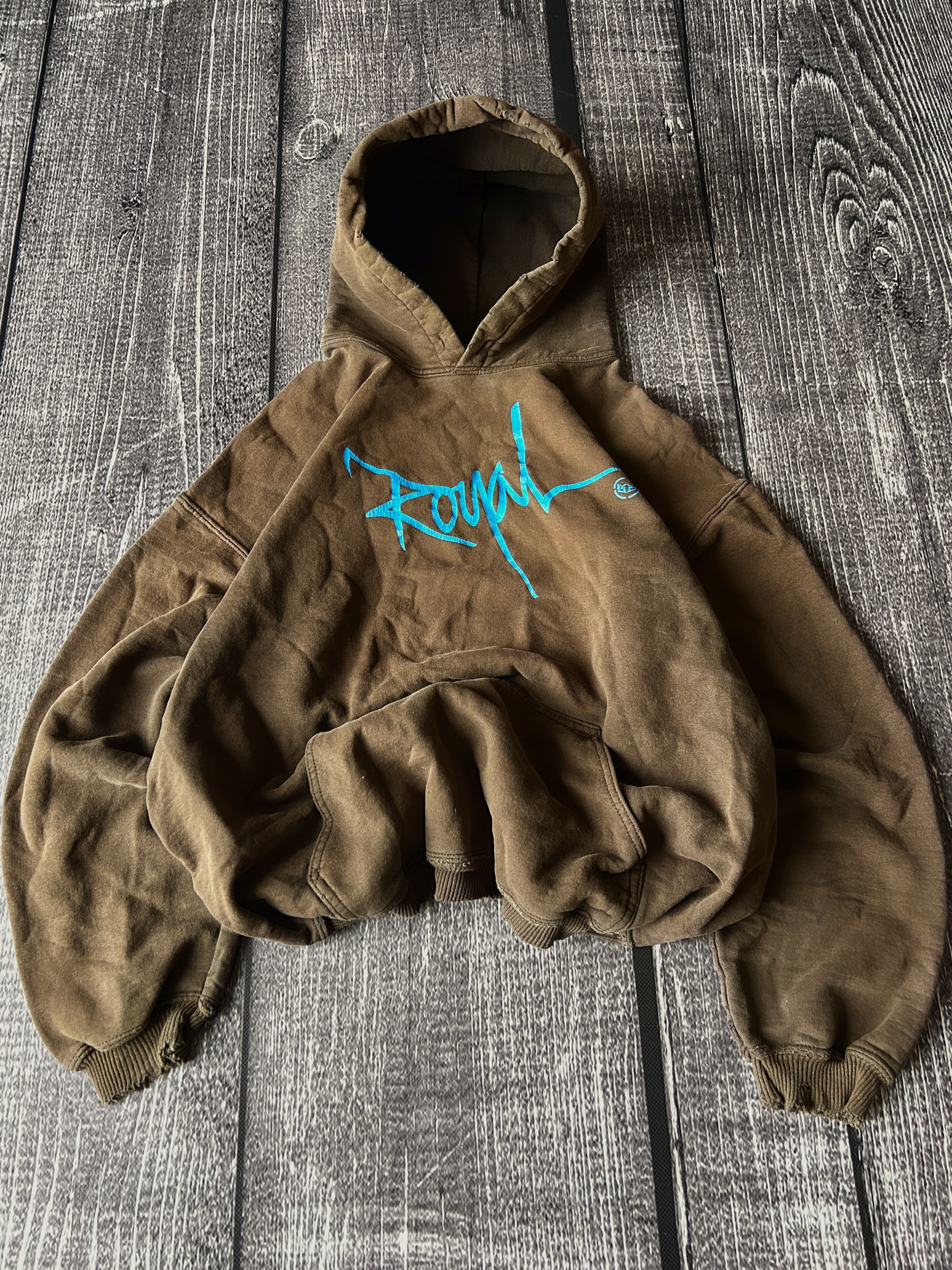 Other Rough Brown Hoodie Blue Script Logo Pullover Streetwear Size US M / EU 48-50 / 2 - 1 Thumbnail