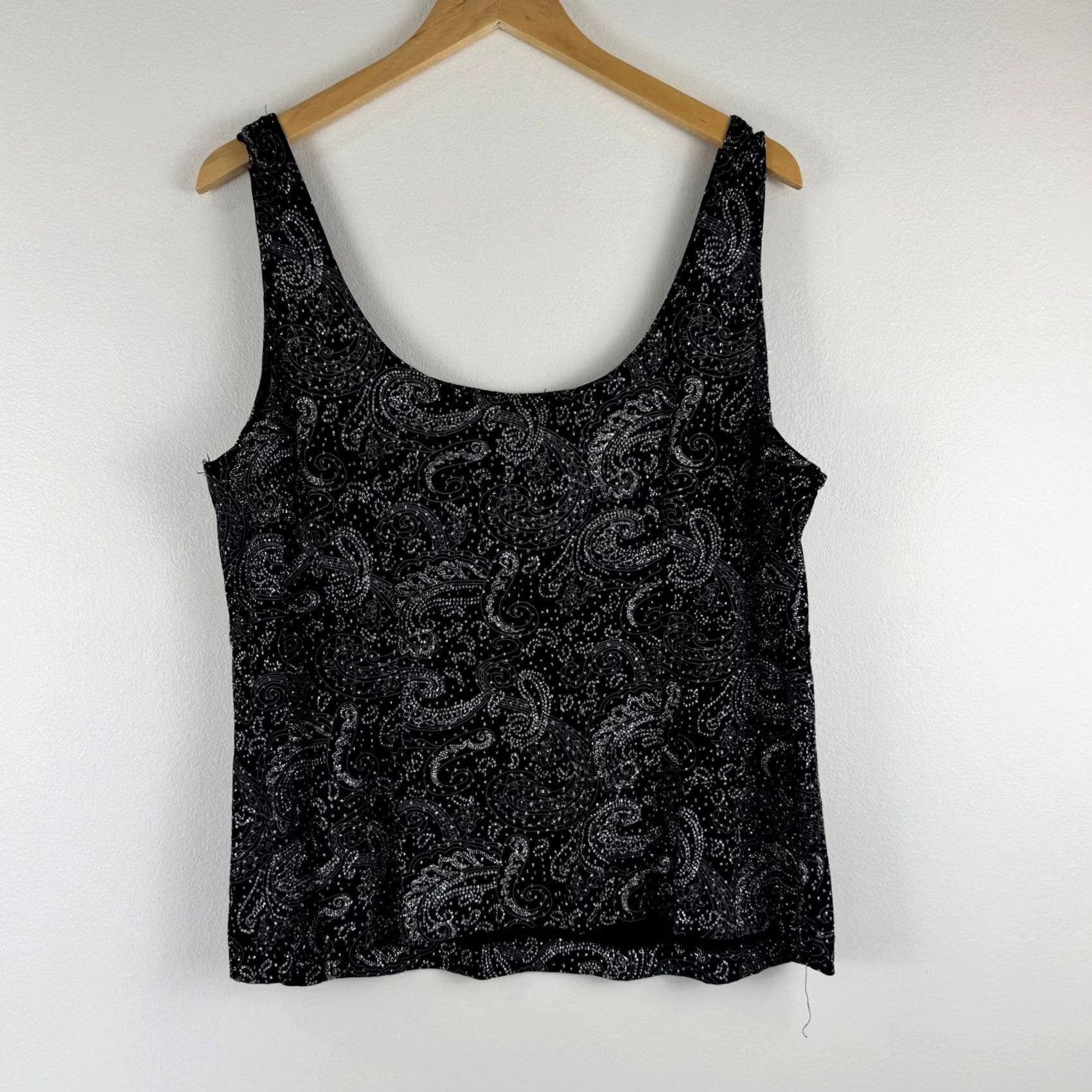 Alex Evenings VINTAGE Alex Evenings Black Silver Glitter Paisley Tank Top Scoop Neck XL 22 Size ONE SIZE - 2 Thumbnail