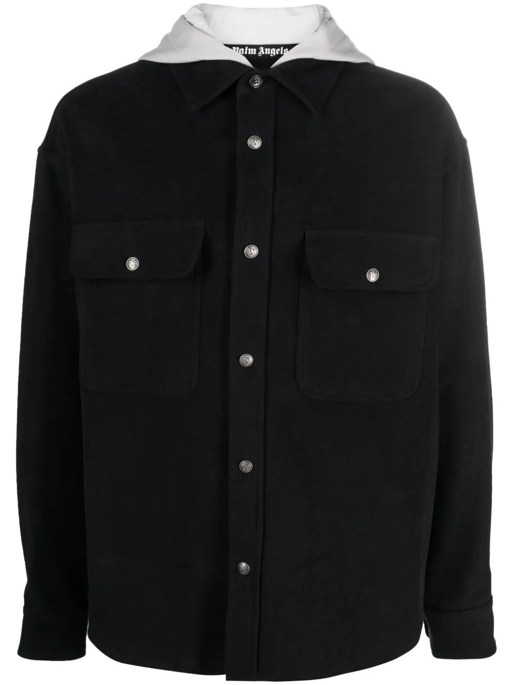 Palm Angels o1y0325 Hooded Oversized Shirt in Black Size US M / EU 48-50 / 2 - 1 Thumbnail