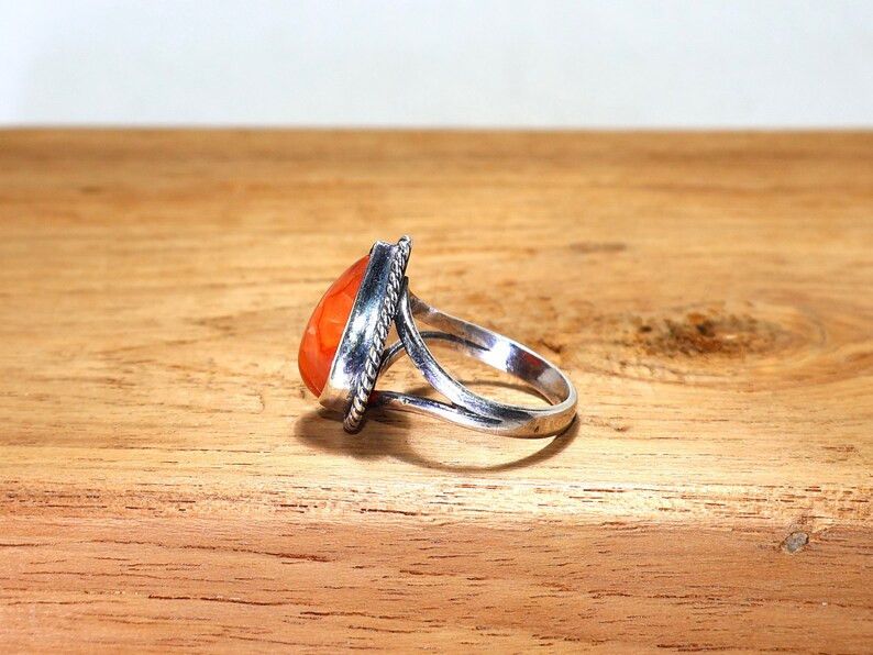 Handmade Pear Carnelian 925 Sterling Silver Ring - August Birthstone Size ONE SIZE - 6 Thumbnail