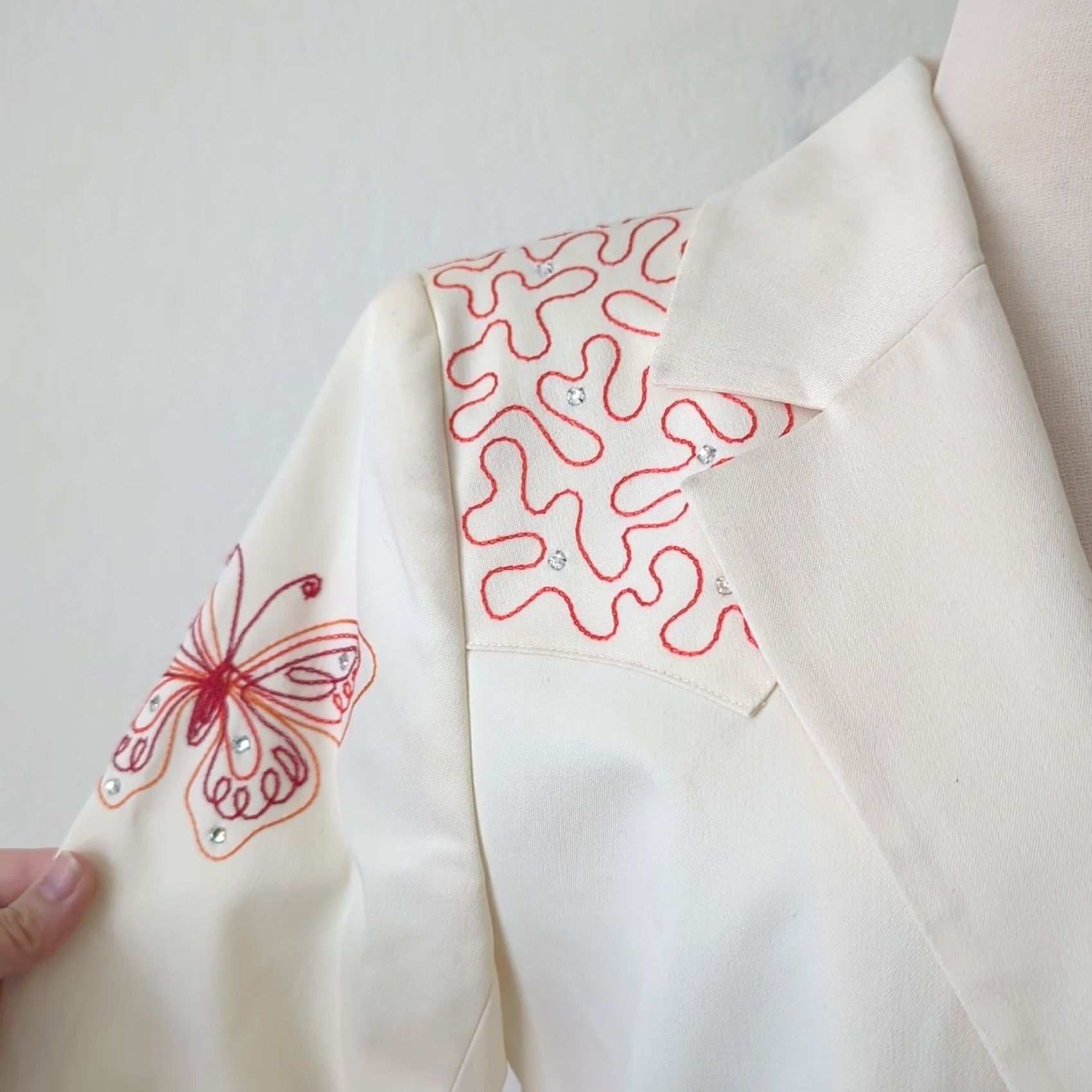 Vintage Sage West Texas Womens Blazer Cream Embroidered Butterfly Top Sz 8 Cowgirl 10 Size M / US 6-8 / IT 42-44 - 2 Thumbnail