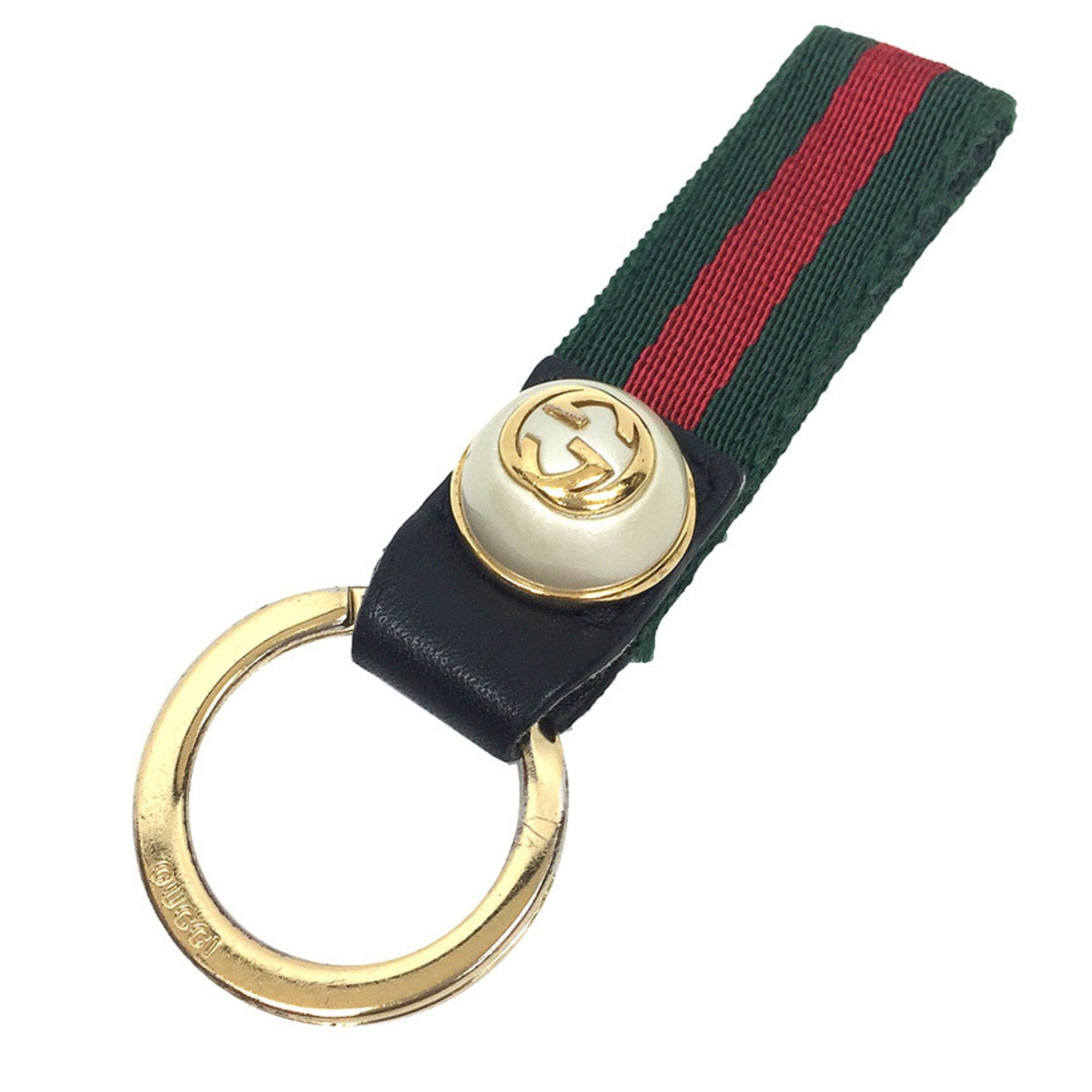 image of Gucci Webbing Line Pearl Keyring Keychain Green X Red Gucci Wallet Aq8416, Women's