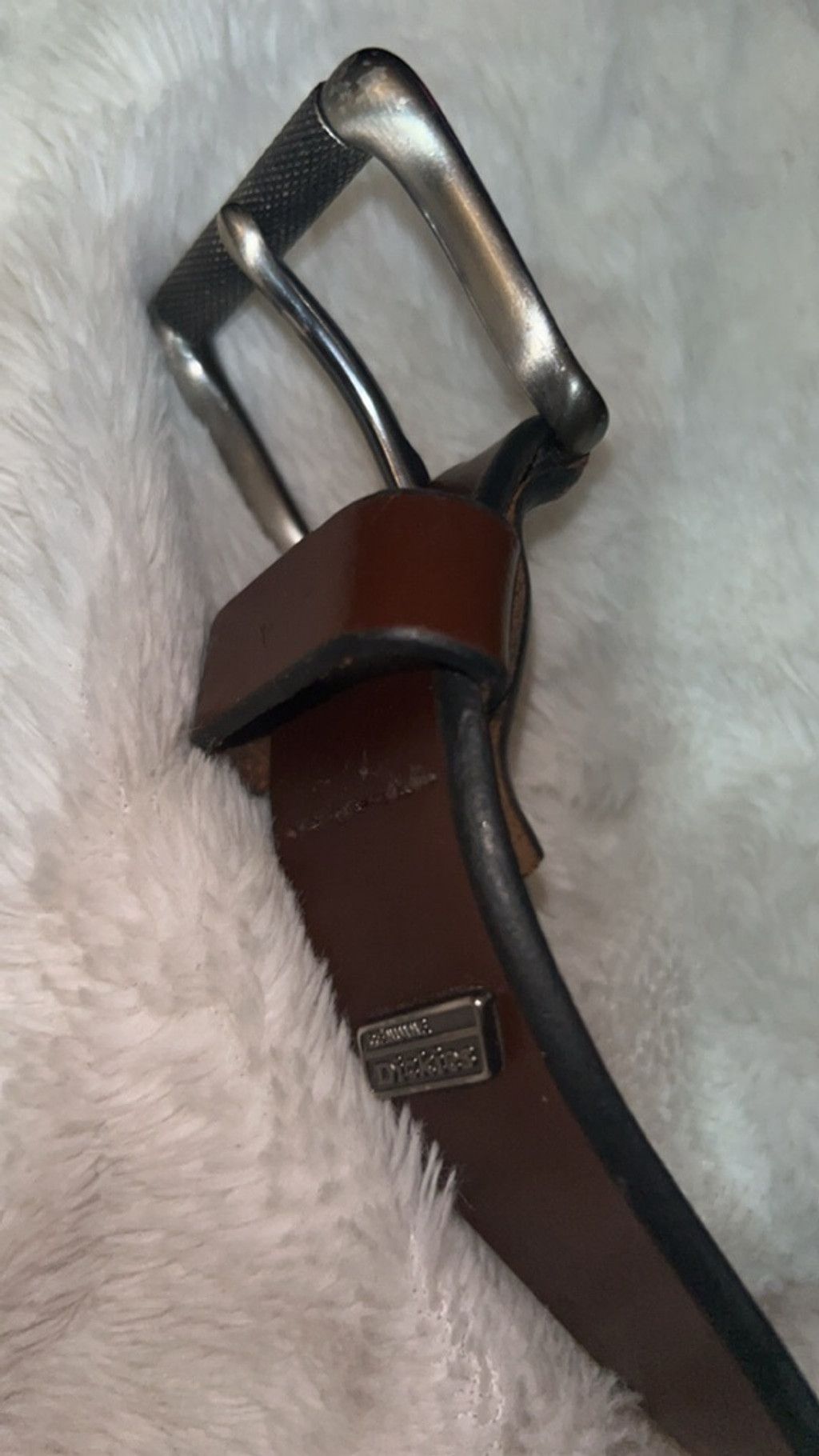Dickies Men's Dickies Brown Leather Belt with Silver Buckle One Size Size 34 - 2 Thumbnail