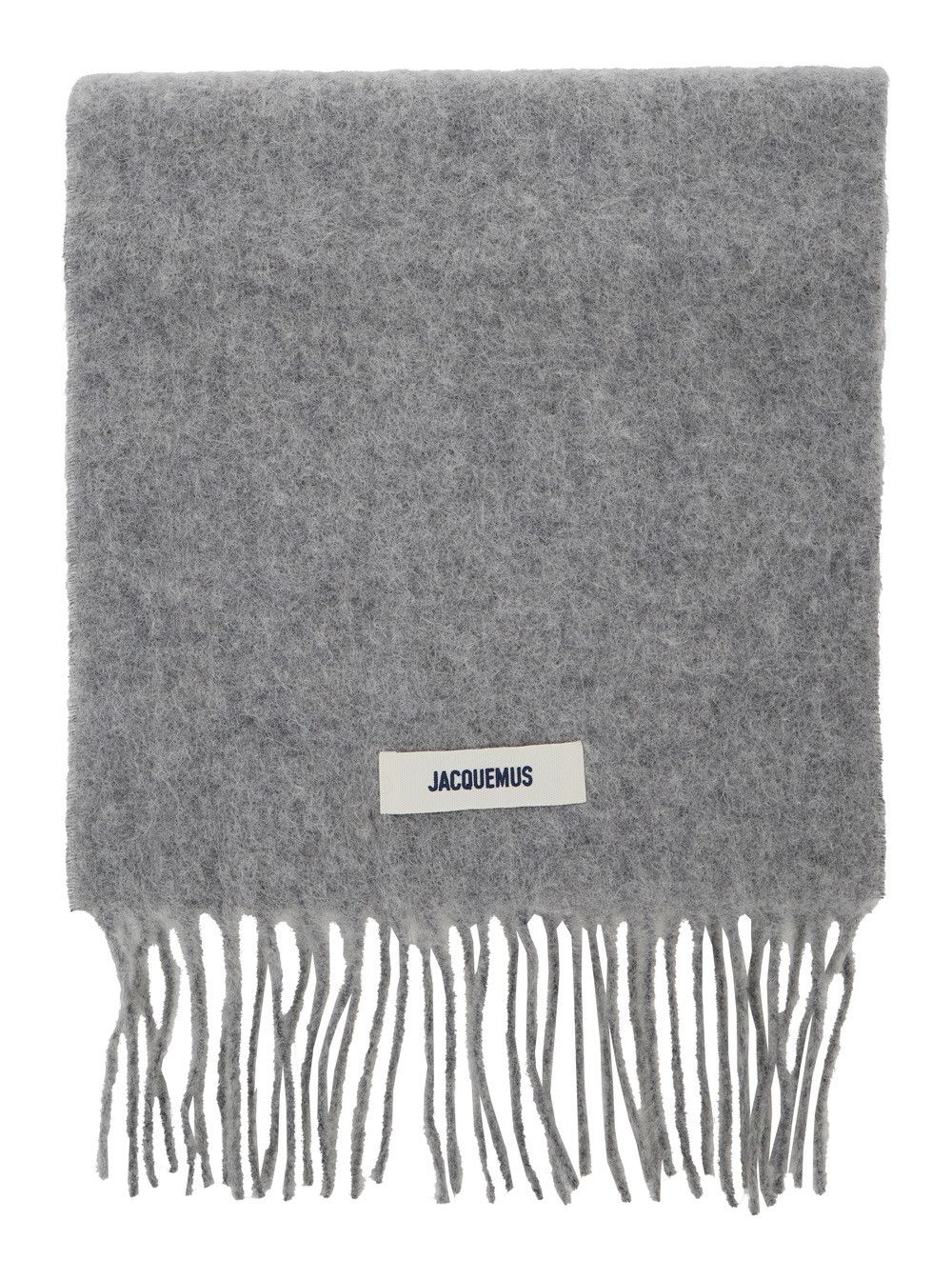 Jacquemus 'L'Echarpe Carro' Grey Scarf with Logo Patch on the Front and Fringed Hem in Wool Blend Man Size ONE SIZE - 1 Thumbnail