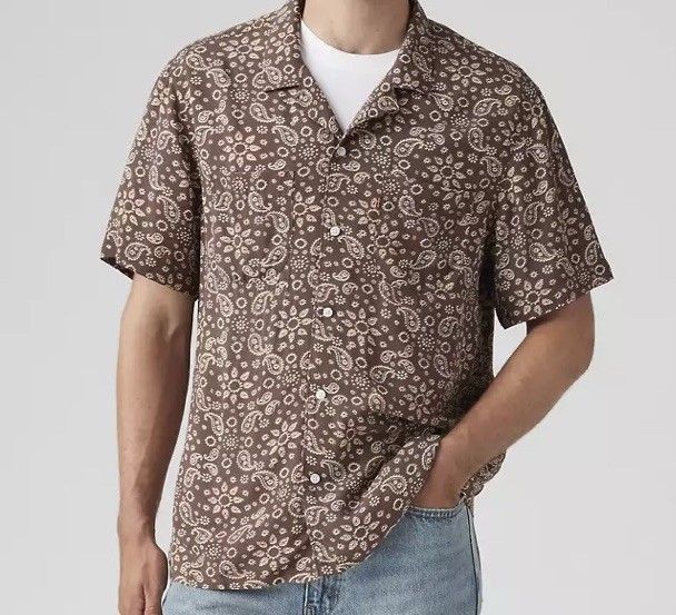 Levi's Levi's Relaxed Fit SS Camp Button-Down Brown Paisley Shirt Size US M / EU 48-50 / 2 - 1 Thumbnail