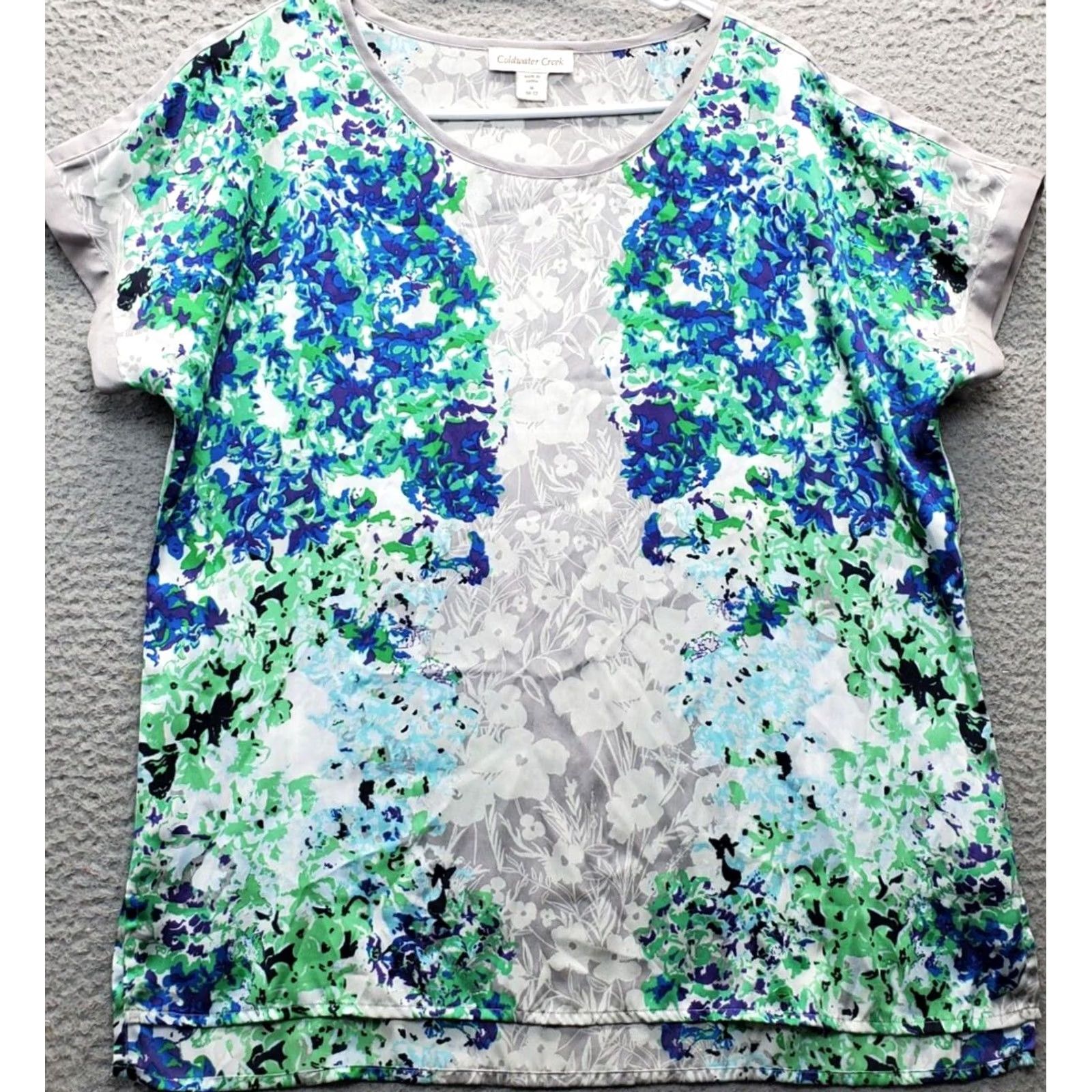 Coldwater Creek Coldwater Creek Blouse Womens Size M Multicolor Floral Short Sleeve Round Neck Slit High Low Casual Shirt Size M / US 6-8 / IT 42-44 - 2 Thumbnail