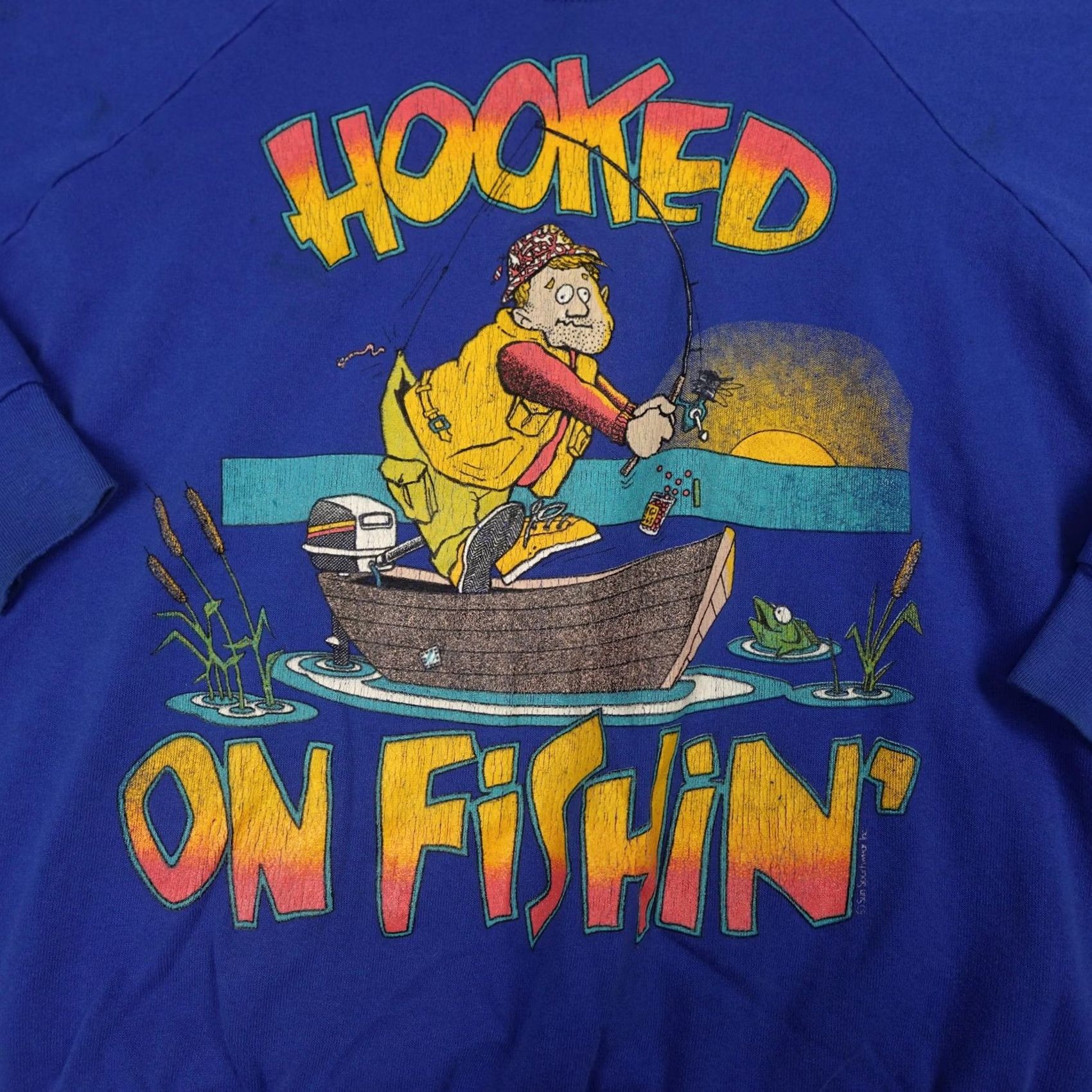 Sunray Sportswear VINTAGE Sun Sportswear Hooked On Fishin Sweatshirt Mens L Blue Graphic Print 80s 90s Size US L / EU 52-54 / 3 - 4 Thumbnail