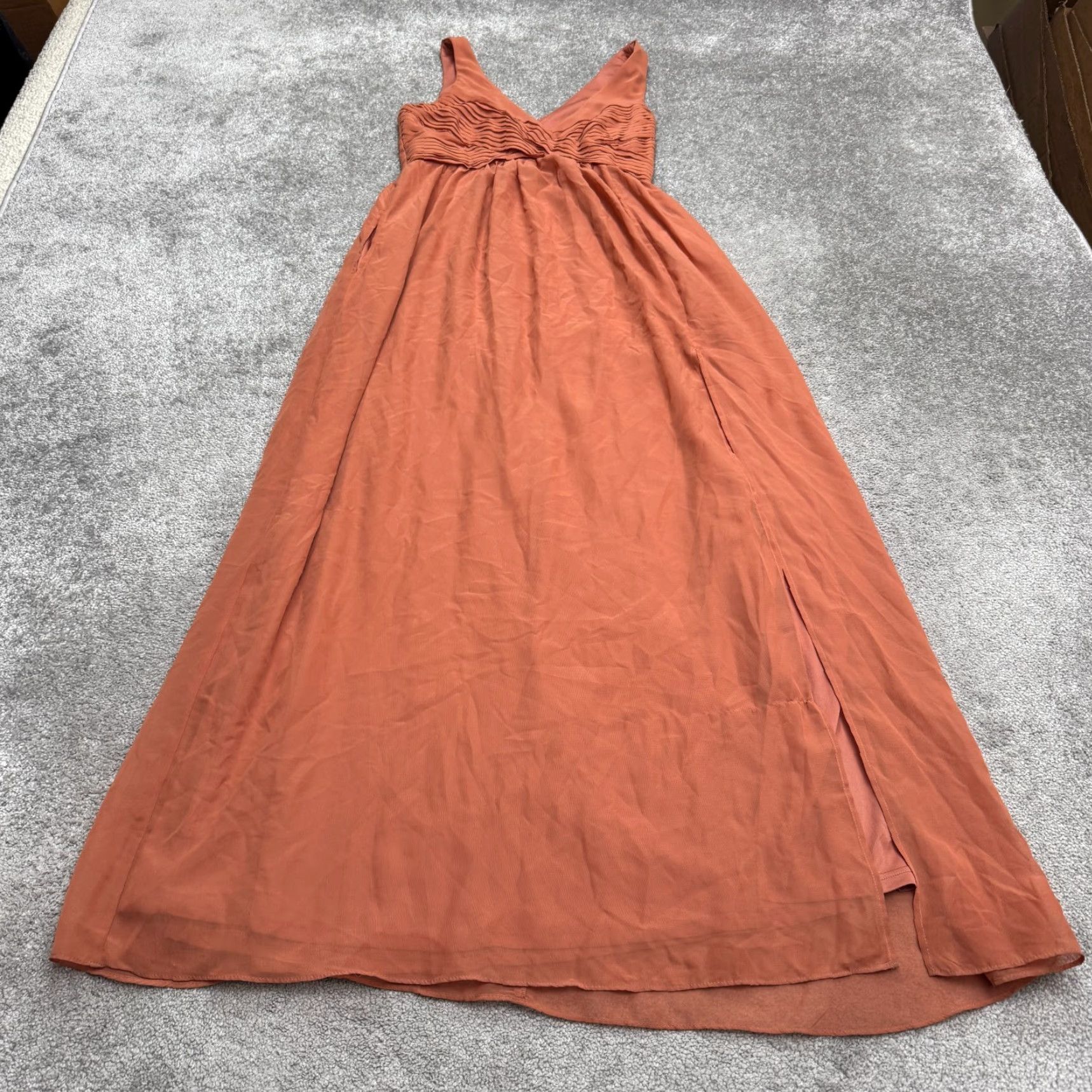 Vintage Birdy Grey Maxi Dress Womens M Chiffon Pleated Sleeveless V-Neck Brown Size M / US 6-8 / IT 42-44 - 2 Thumbnail