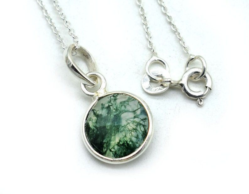 Handmade Moss Agate 925 Sterling Silver Necklace, 18 Inch Chain Size ONE SIZE - 8 Thumbnail