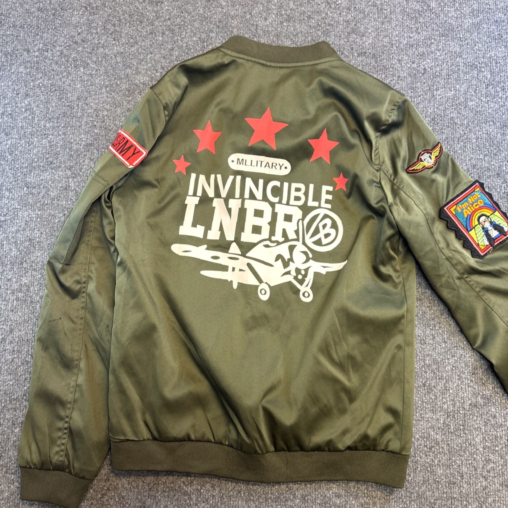 Vintage Flight Cherryboom Invincible LNBR Bomber Jacket Regular L Green Full Zip NWT Patches Mens Size US L / EU 52-54 / 3 - 5 Thumbnail