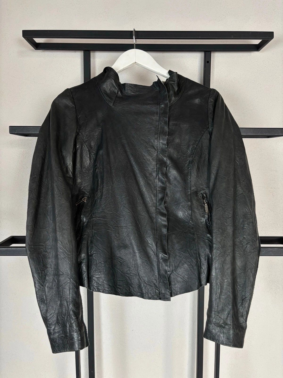 Yohji Yamamoto RICK OWENS TYPE ASSYMETRICAL ZIP GRUNGE LEATHER JACKET HOOD Size US S / EU 44-46 / 1 - 3 Thumbnail