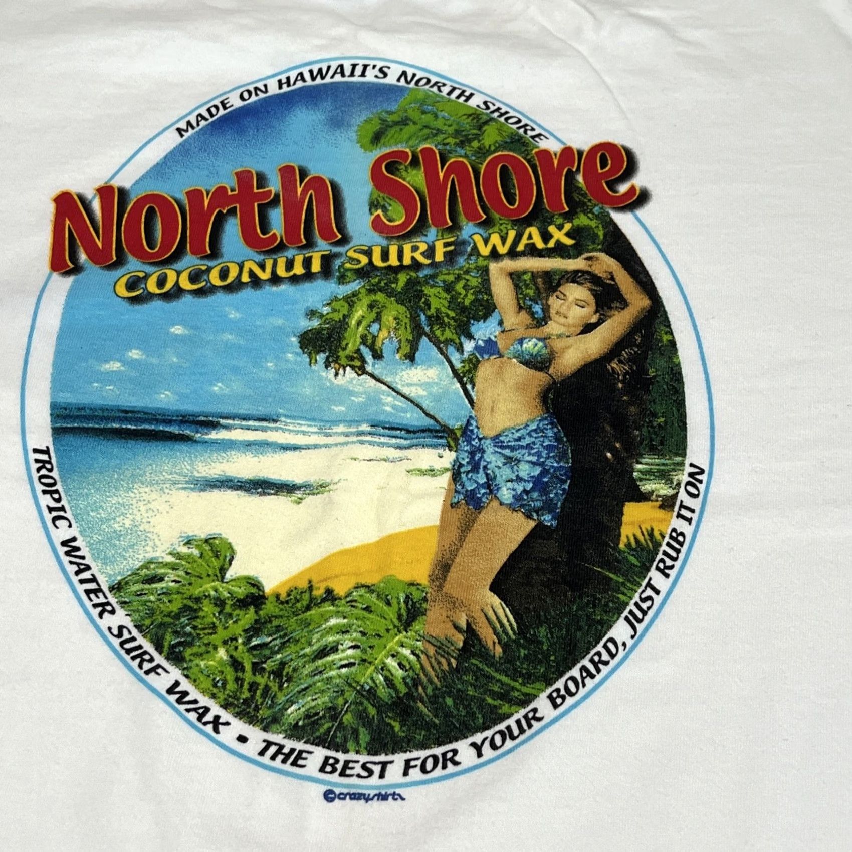Vintage VINTAGE Crazy Shirts 2XL White Graphic Tee Hawaii North Shore Coconut Surf Wax Just Rub It On Short Sleeve Men Size US XXL / EU 58 / 5 - 3 Thumbnail