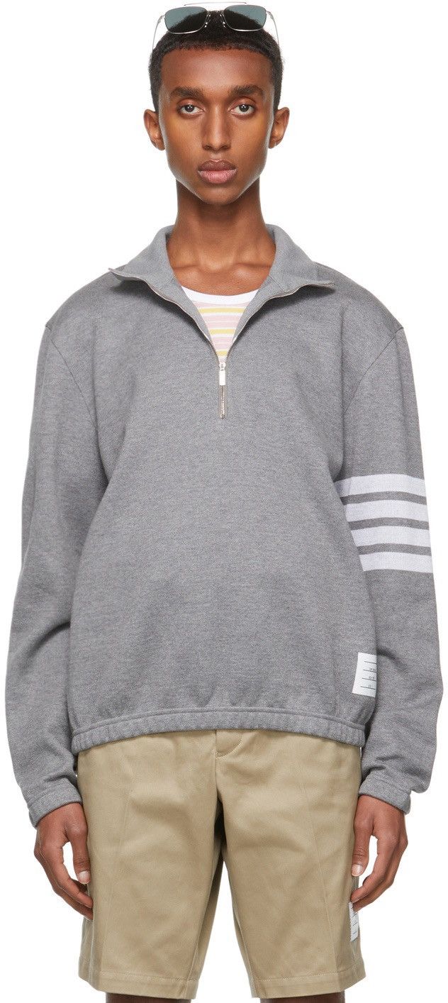 Thom Browne Thom Browne Grey Double-Face Funnel Neck Half-Zip Sweater Size US L / EU 52-54 / 3 - 1 Thumbnail
