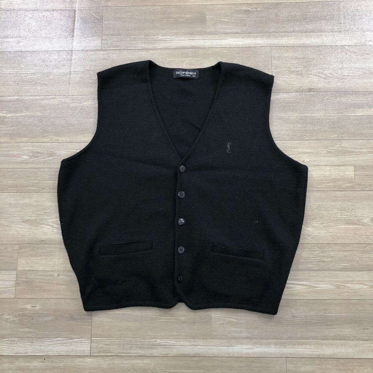 Yves Saint Laurent Vintage Yves Saint Laurent Pour Homme Knit Vest Black Luxury Size US L / EU 52-54 / 3 - 1 Thumbnail