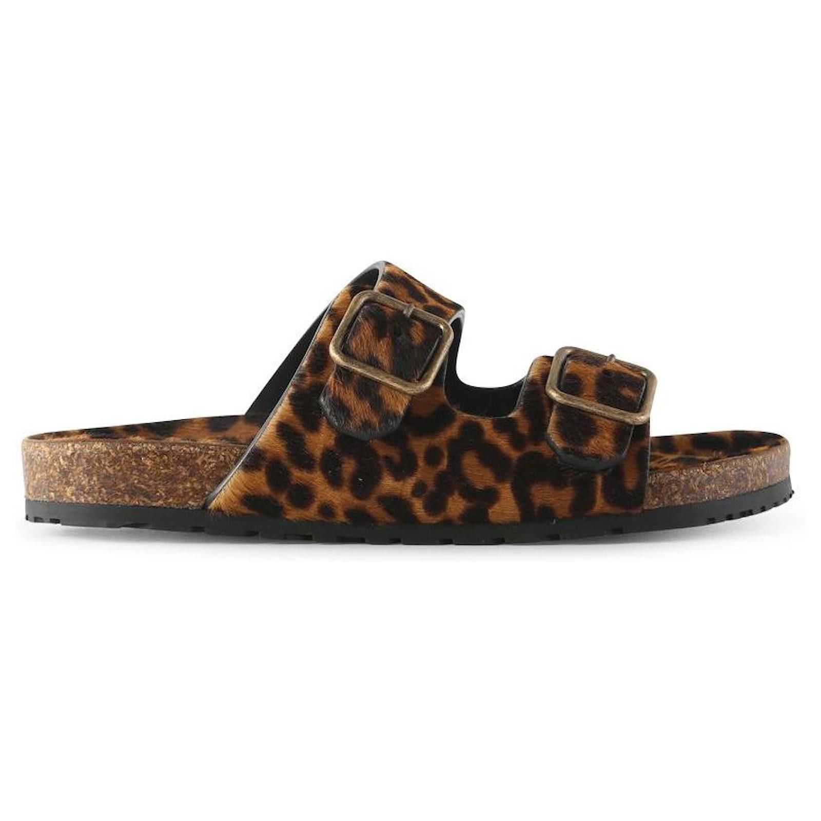 image of Saint Laurent Paris O1W1Db10424 Jimmy Flat Sandals In Leopard Print, Women's