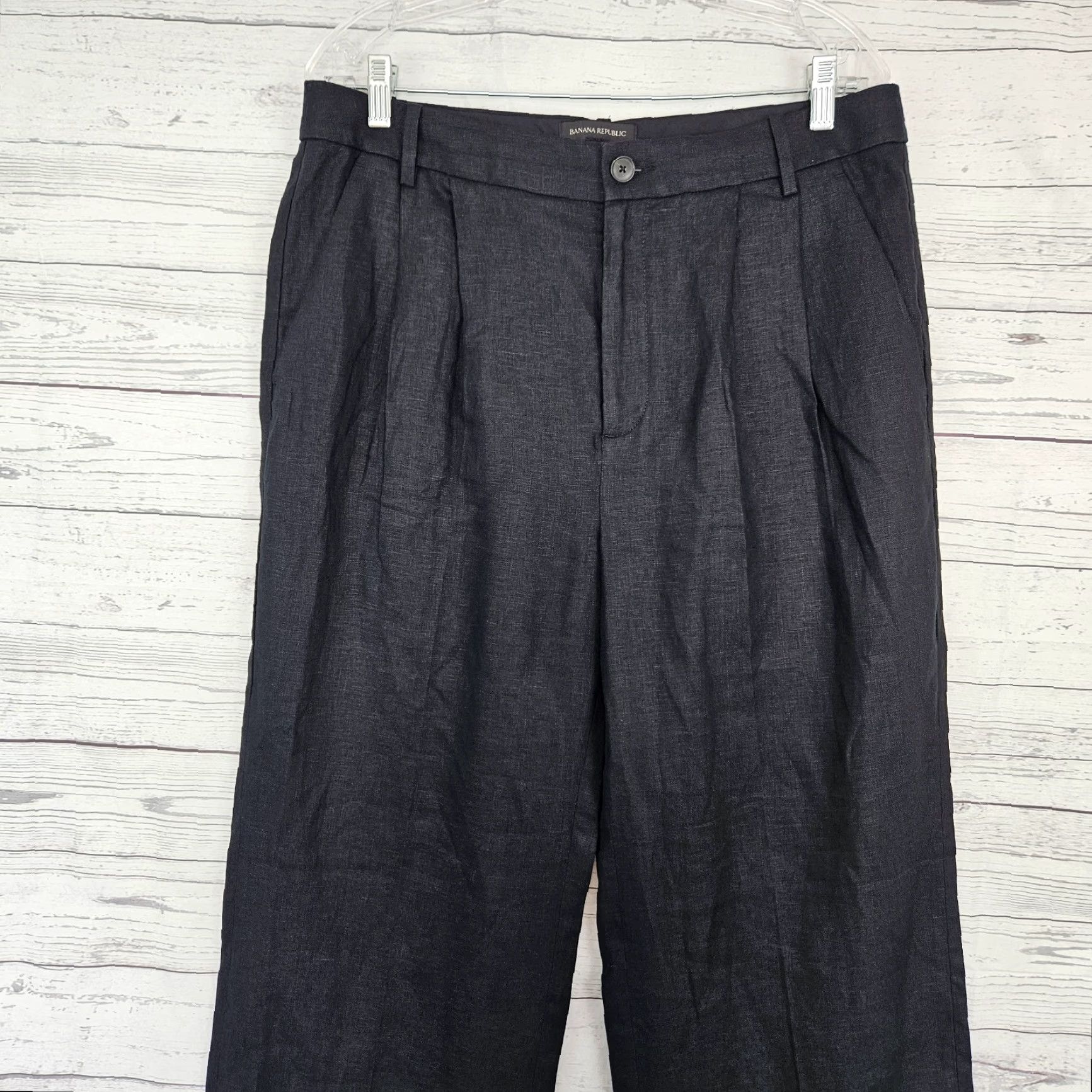 Banana Republic Banana Republic Palm a Straight Leg Linen Pants Sz 12 Black High Rise Women’s Pants Size 34" / US 12 / IT 48 - 2 Thumbnail