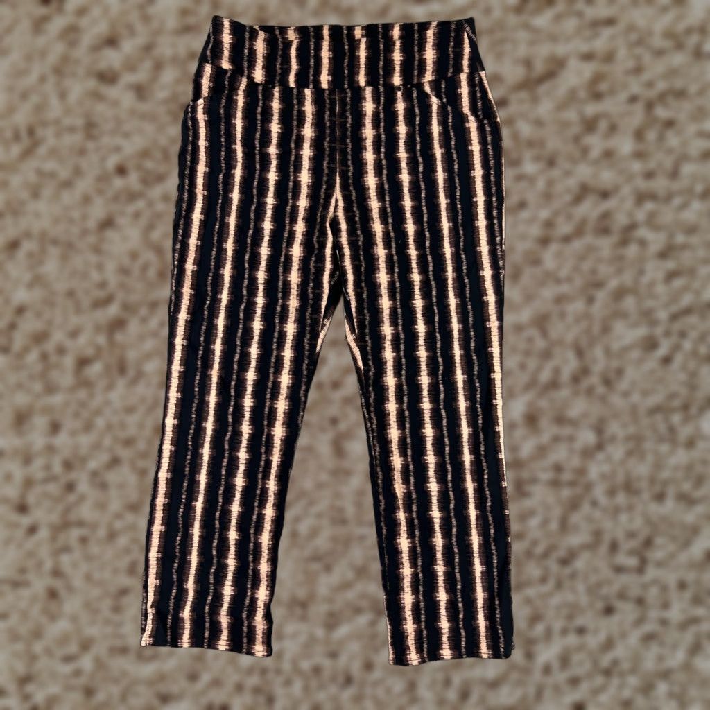Vintage INC International Concepts Women's Leggings Adult Size 8 Black Beige Striped Casual Athletic Comfortable Size 30" / US 8 / IT 44 - 1 Thumbnail