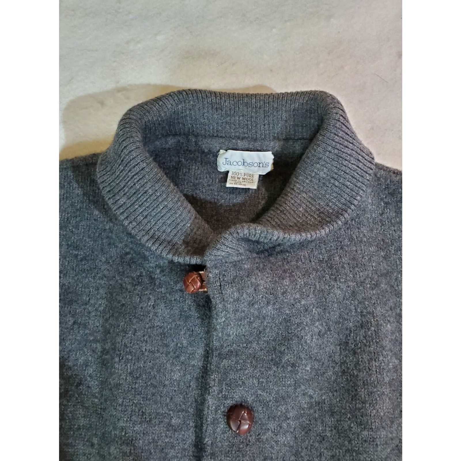 Vintage VINTAGE Jacobson's Cardigan Sweater 100% Wool Women's Small Gray Leather Buttons V-Neck Long Sleeve Knit 80s 90s Womens Size S / US 4 / IT 40 - 4 Thumbnail