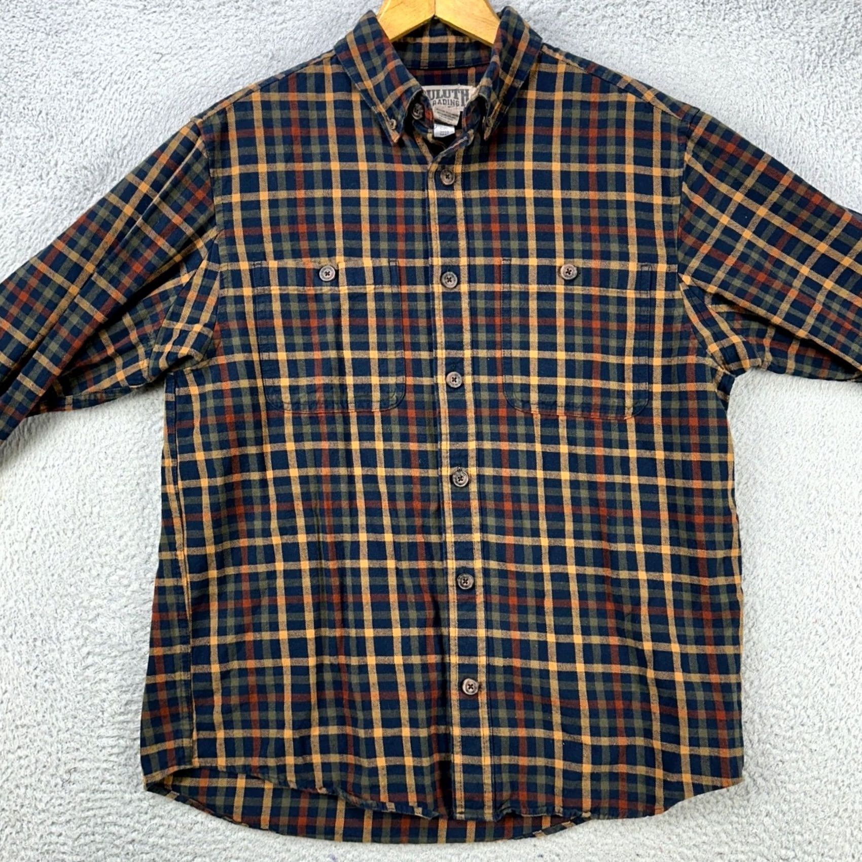 Duluth Trading Company Duluth Trading Co. Shirt Button Down Mens Medium Blue Tan Plaid Pocket Relaxed Size US M / EU 48-50 / 2 - 3 Thumbnail