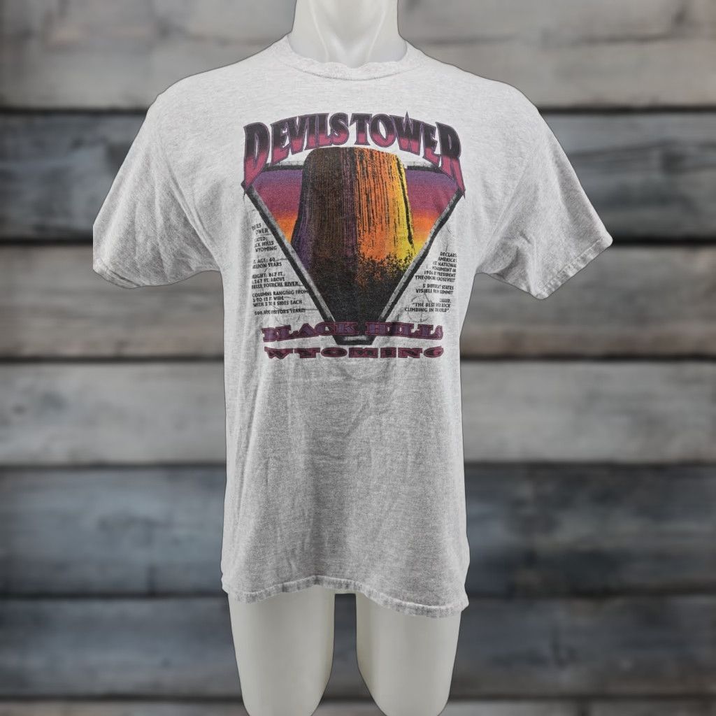 Port & Company VTG 90s Devils Tower Wyoming Gray Shirt Graphic Tee Port & Company L Men Casual T-Shirt Size US L / EU 52-54 / 3 - 1 Thumbnail