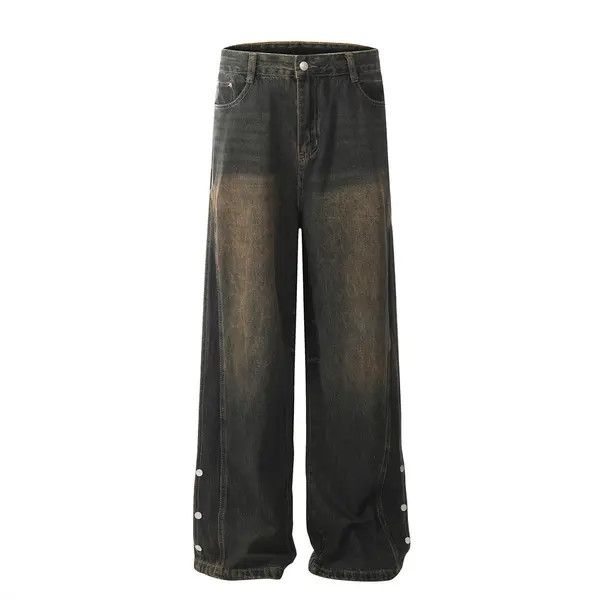 Japanese Brand VIBE Men's patchwork straight distressed washed jeans Size US 34 / EU 50 - 1 Thumbnail