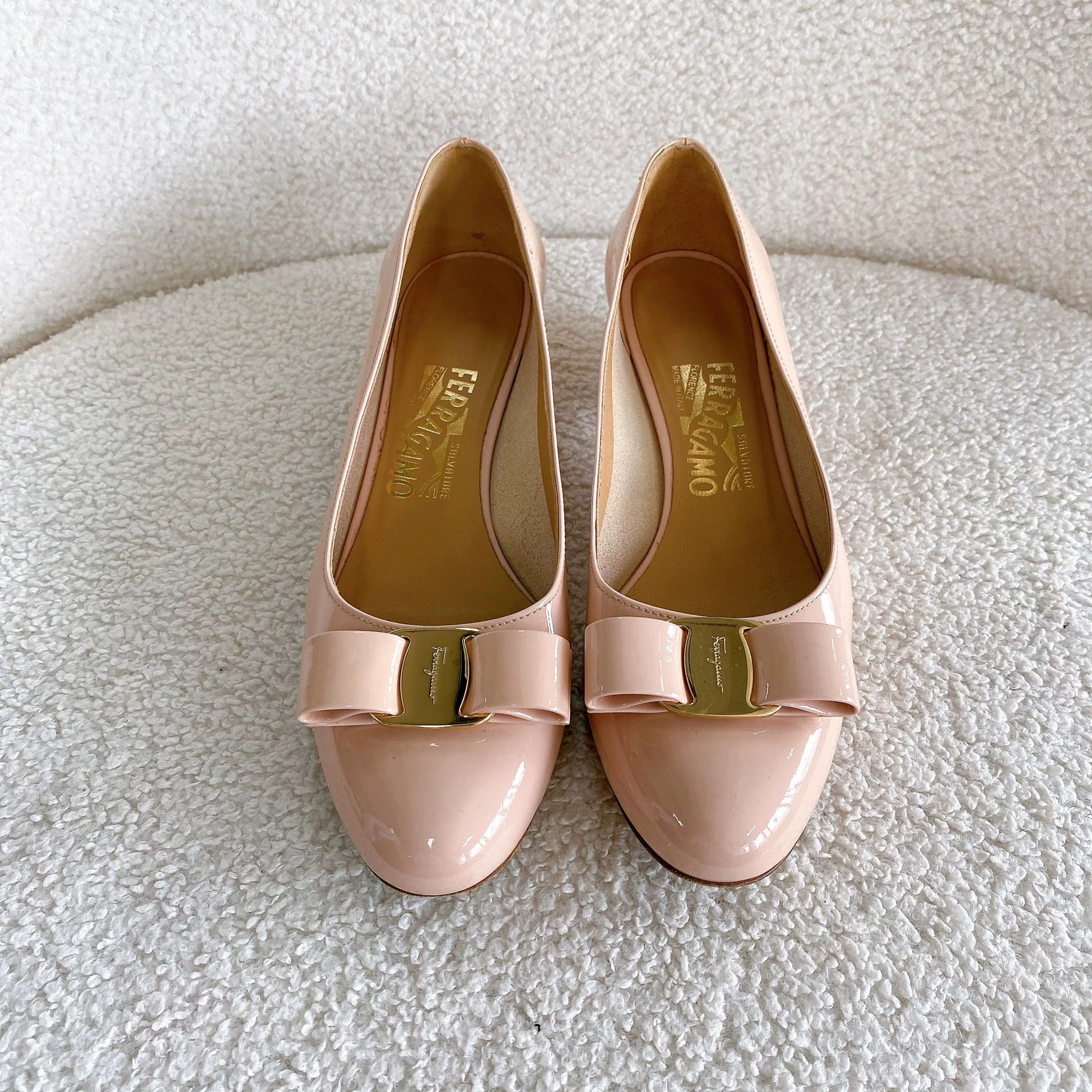 Salvatore Ferragamo Ferragamo Patent Leather Nude Low Heel Pumps US 6.5 1294 Size US 6.5 / IT 36.5 - 1 Thumbnail