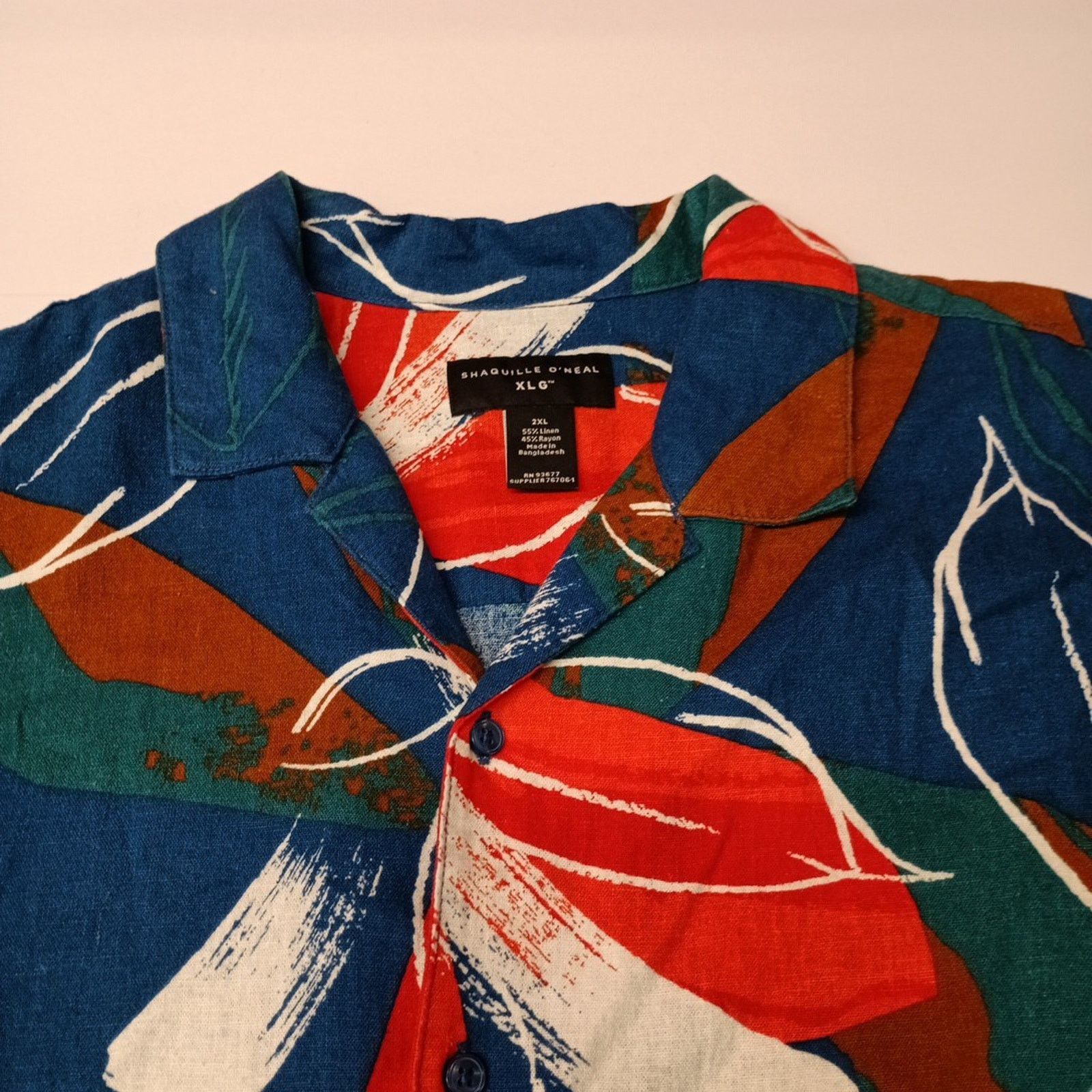 Other Men's Shaquille XLG Linen Blend Blue Floral Shirt Size 2XL Size US XXL / EU 58 / 5 - 2 Thumbnail