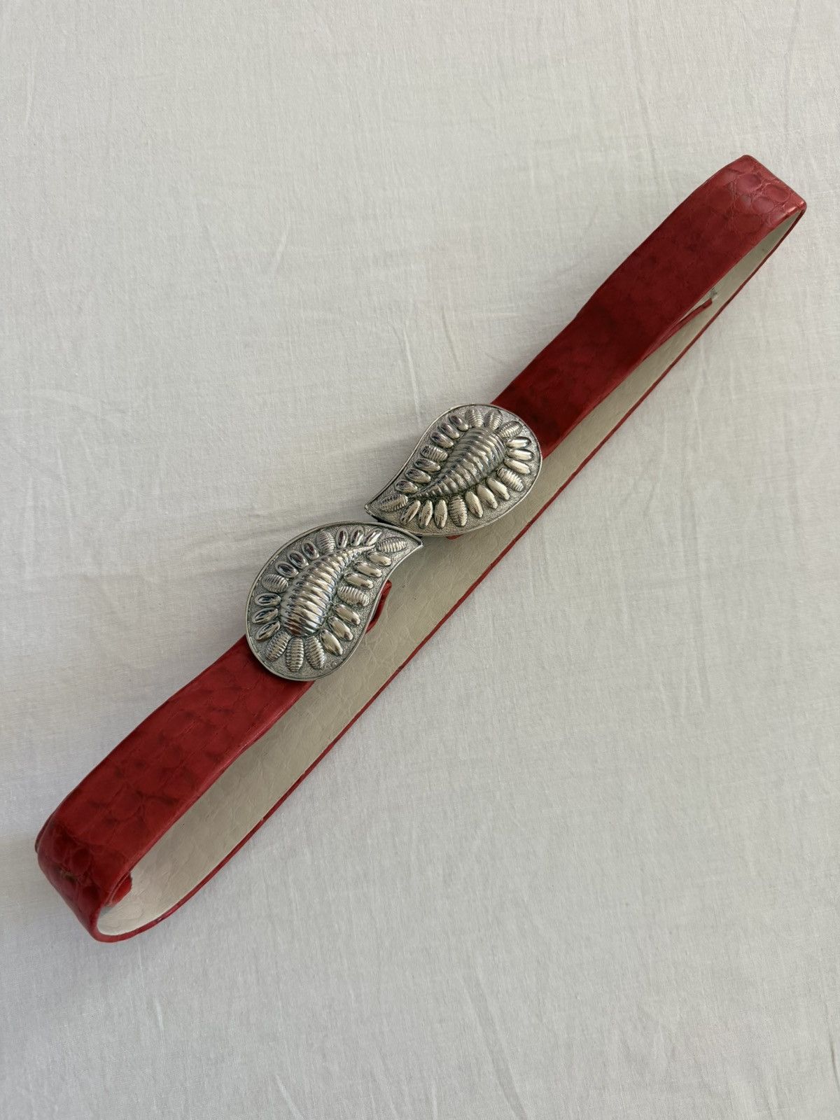 Other Vintage 1985 Mimi Di N Sculptural Buckle Red Leather Belt Size ONE SIZE - 2 Thumbnail