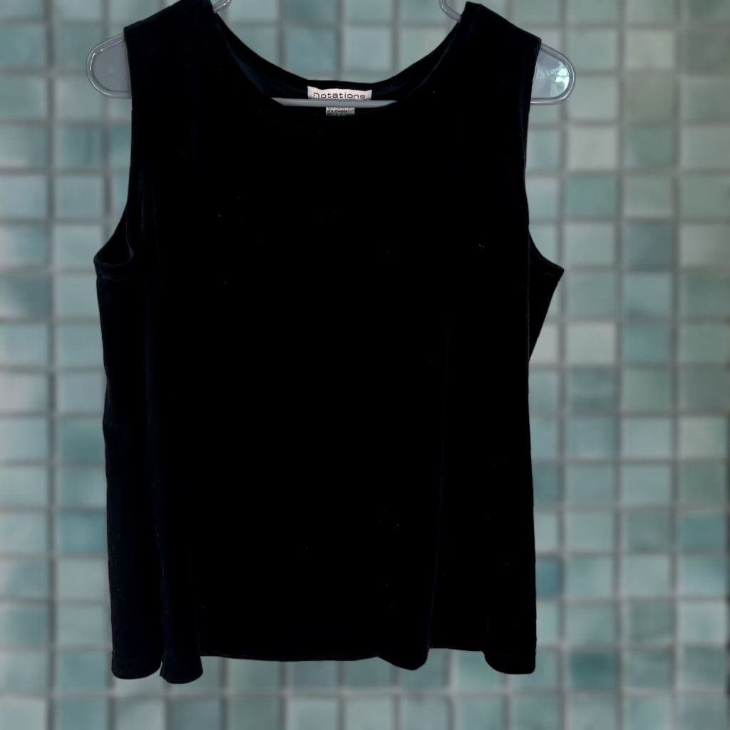 Vintage Notations Womens Blouse Shirt Sleeveless Black Pullover Round Neck Casual Stretch Large Size L / US 10 / IT 46 - 1 Thumbnail