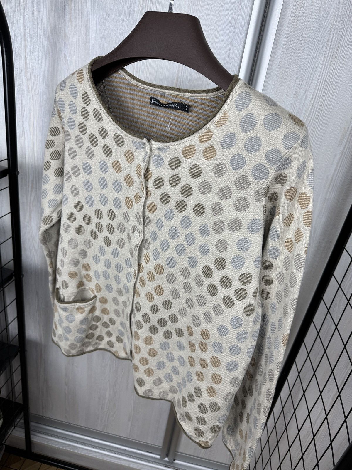 Gudrun Sjoden Gudrun Sjoden Beige Quirky Polka-Dot cotton Cardigan Sweater Size L / US 10 / IT 46 - 11 Thumbnail