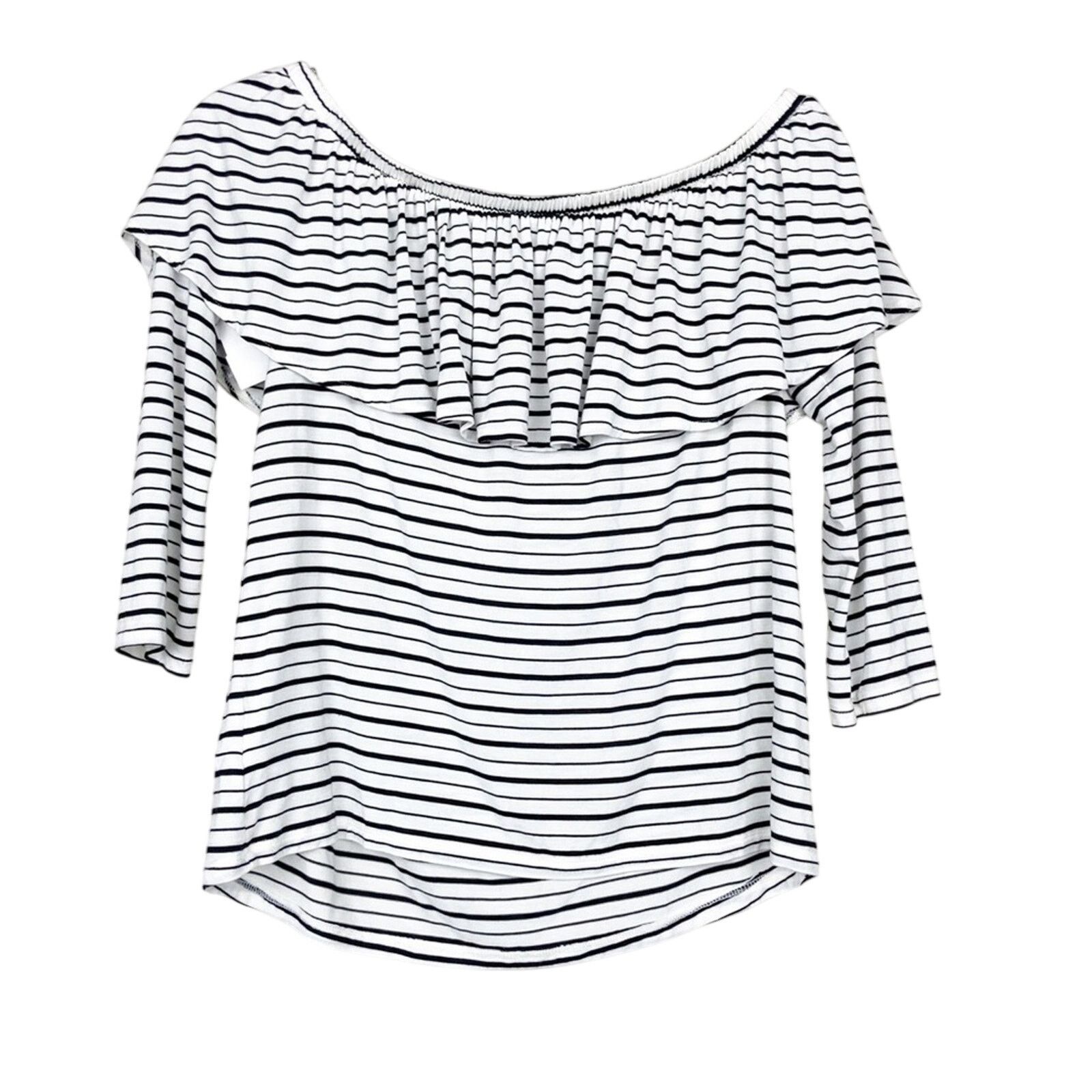 American Eagle Outfitters American Eagle White Striped Off The Shoulder Flounce Top S Size S / US 4 / IT 40 - 5 Thumbnail