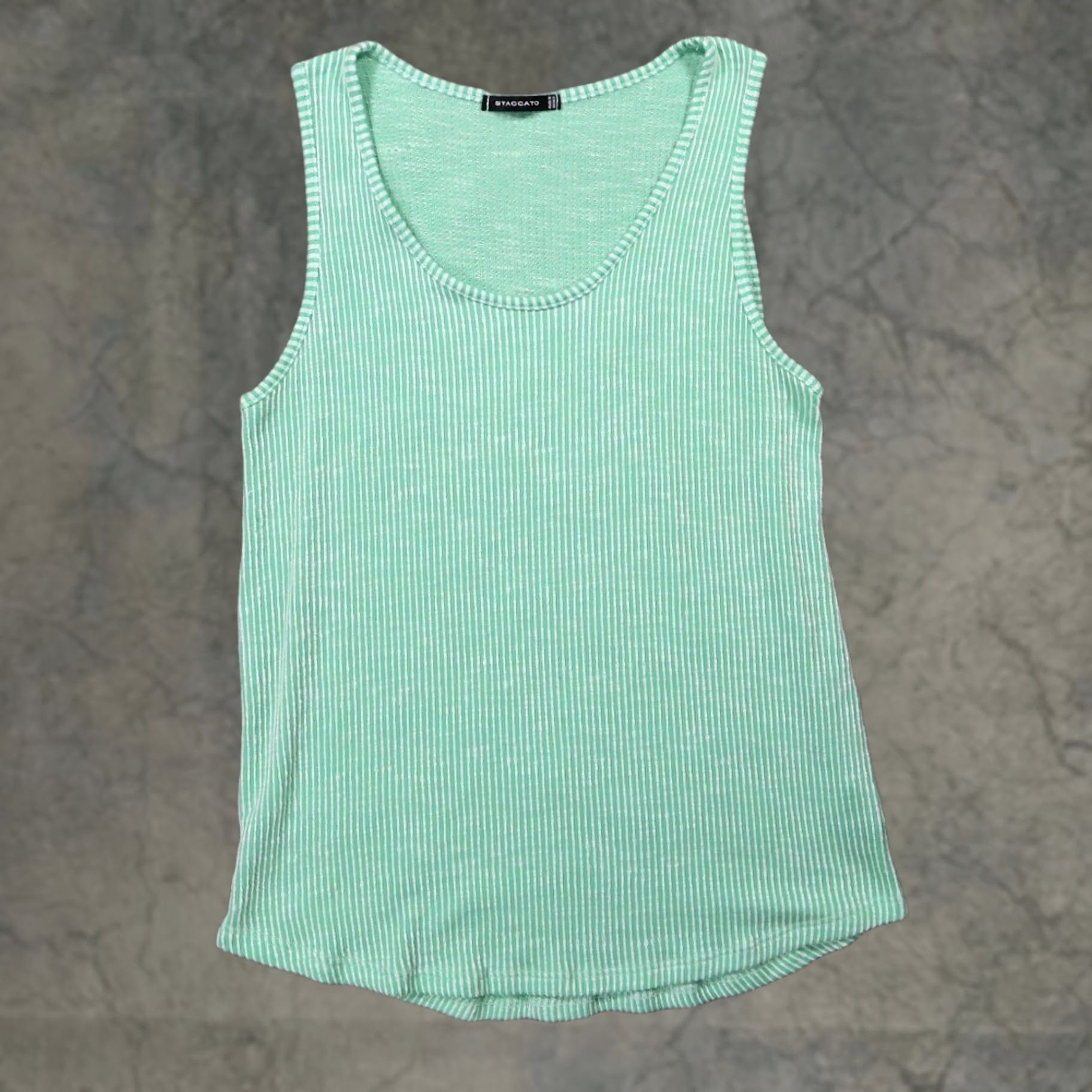 Vintage STACCATO Top Womens M Green Tank Excellent Striped Ribbed Knit 1390W Size M / US 6-8 / IT 42-44 - 1 Thumbnail