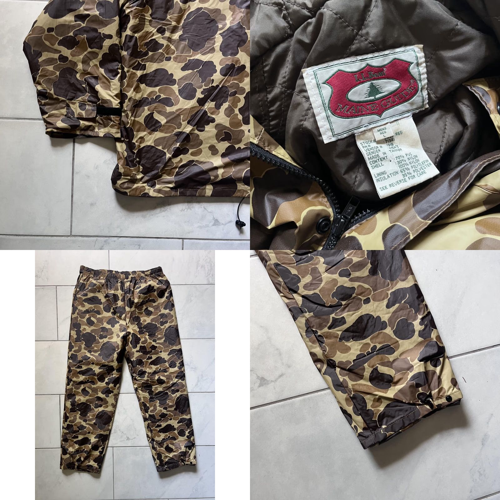 Vintage VINTAGE LL Bean Guide Suit Jacket Pants Set Mens Large 36x32 Camo Insulated Hood PVC Navy Brown Camouflage 2 Piece Notch Lapel Mens Size 42R - 9 Thumbnail