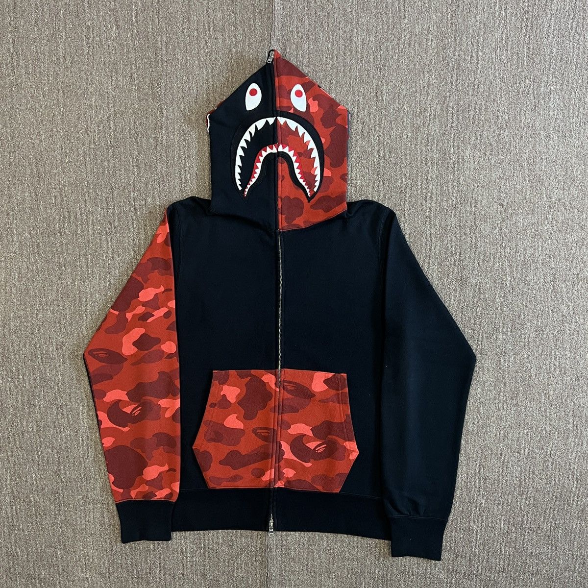 Bape Bape 20th Anniversary Red Camo Shark Zip Up Hoodie | Grailed