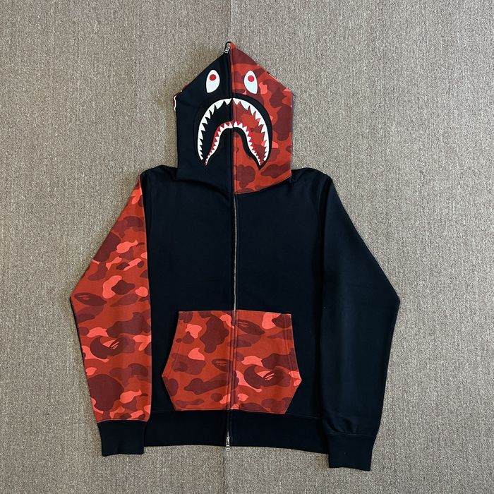 Bape Bape 20th Anniversary Red Camo Shark Zip Up Hoodie Grailed