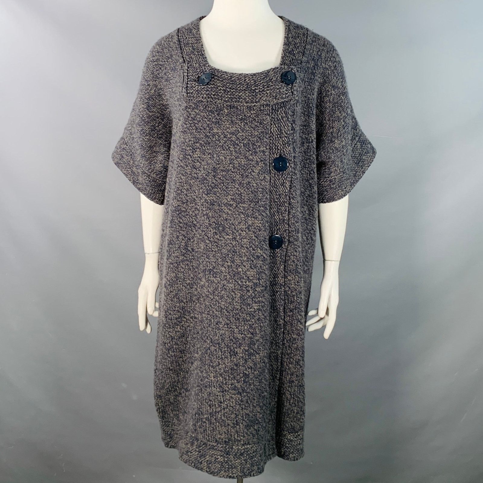 Stella McCartney Size L Grey Navy Wool Cashmere Melange Knit Coat Size L / US 10 / IT 46 - 1 Thumbnail