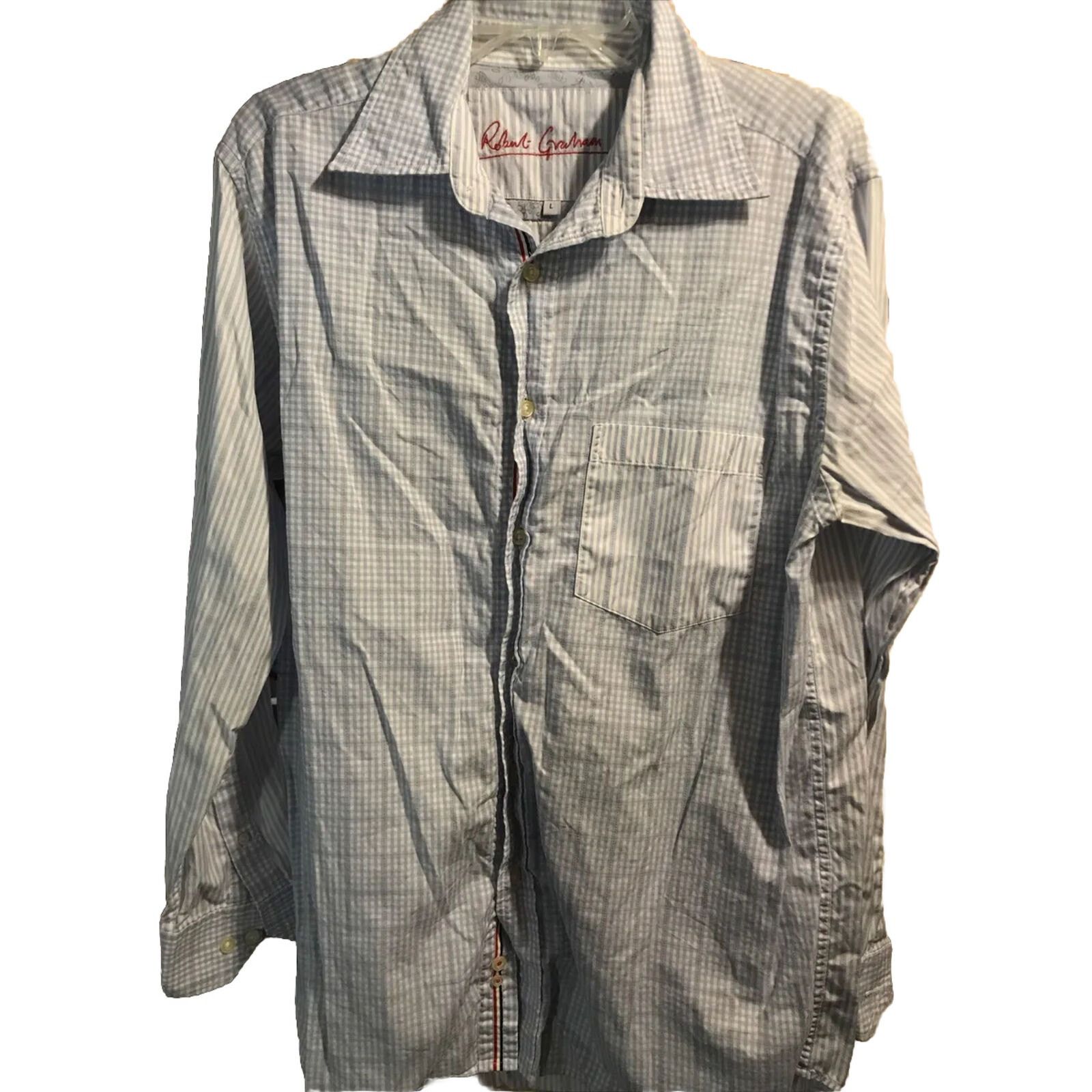 Robert Graham Robert Graham Men’s L Blue Check Striped Button Cotton Shirt Size US L / EU 52-54 / 3 - 1 Thumbnail