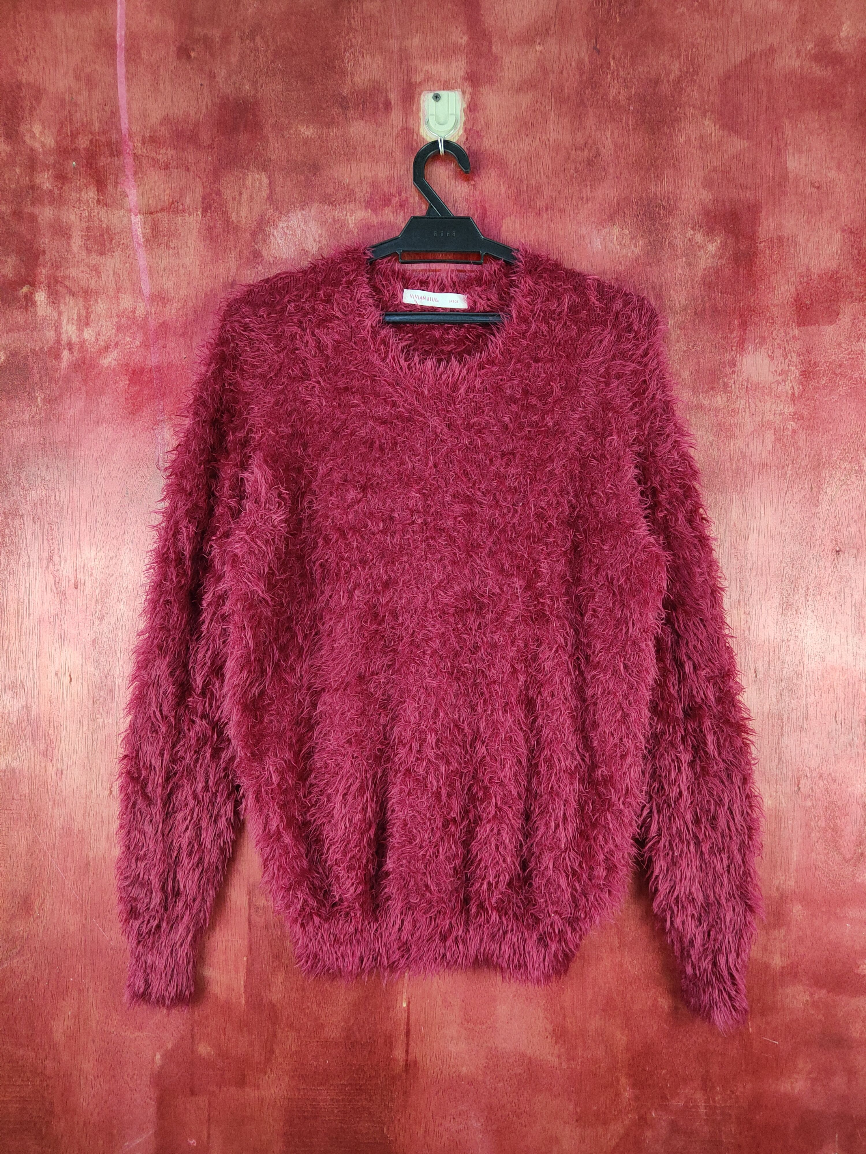 image of Aran Isles Knitwear x Vintage Vivian Blue Maroon Shag Shaggy Fur Mohair Knitwear S2086, Women's (Si