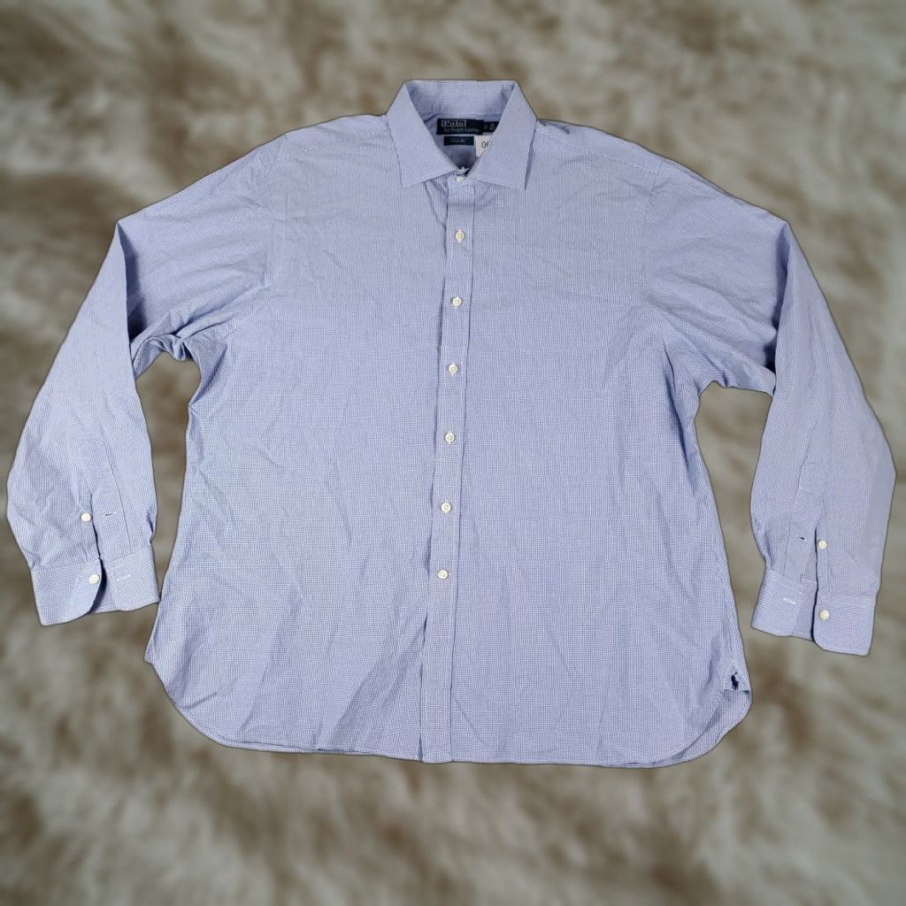 Ralph Lauren Ralph Lauren Dress Shirt Mens Size 18 Blue Pony Custom Fit Button-Down Long Sleeve Non-Iron Pockets 100% Cotton Men’s Shirt 1990s? (not specified) Size 48R - 1 Thumbnail