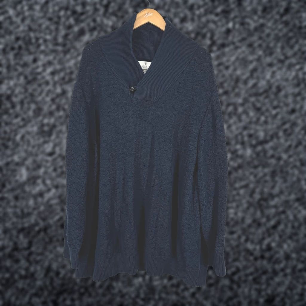 Vintage Oak Hill Shawl Collar Textured Knit Navy Blue 4XL Pullover Sweater Thick Button Mens Size US XXL / EU 58 / 5 - 1 Thumbnail