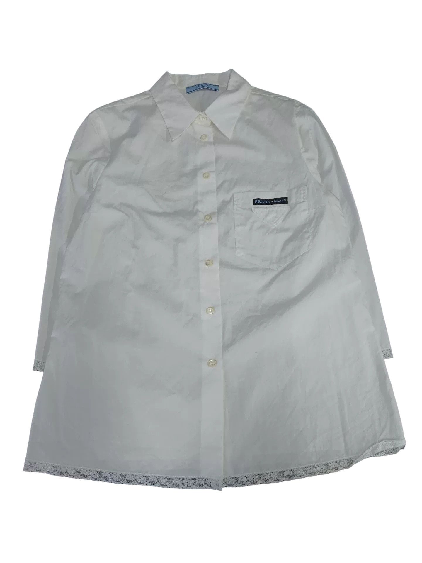 Prada Prada Lace Trim Triangle Logo Shirt IT 40 Size S / US 4 / IT 40 - 1 Thumbnail