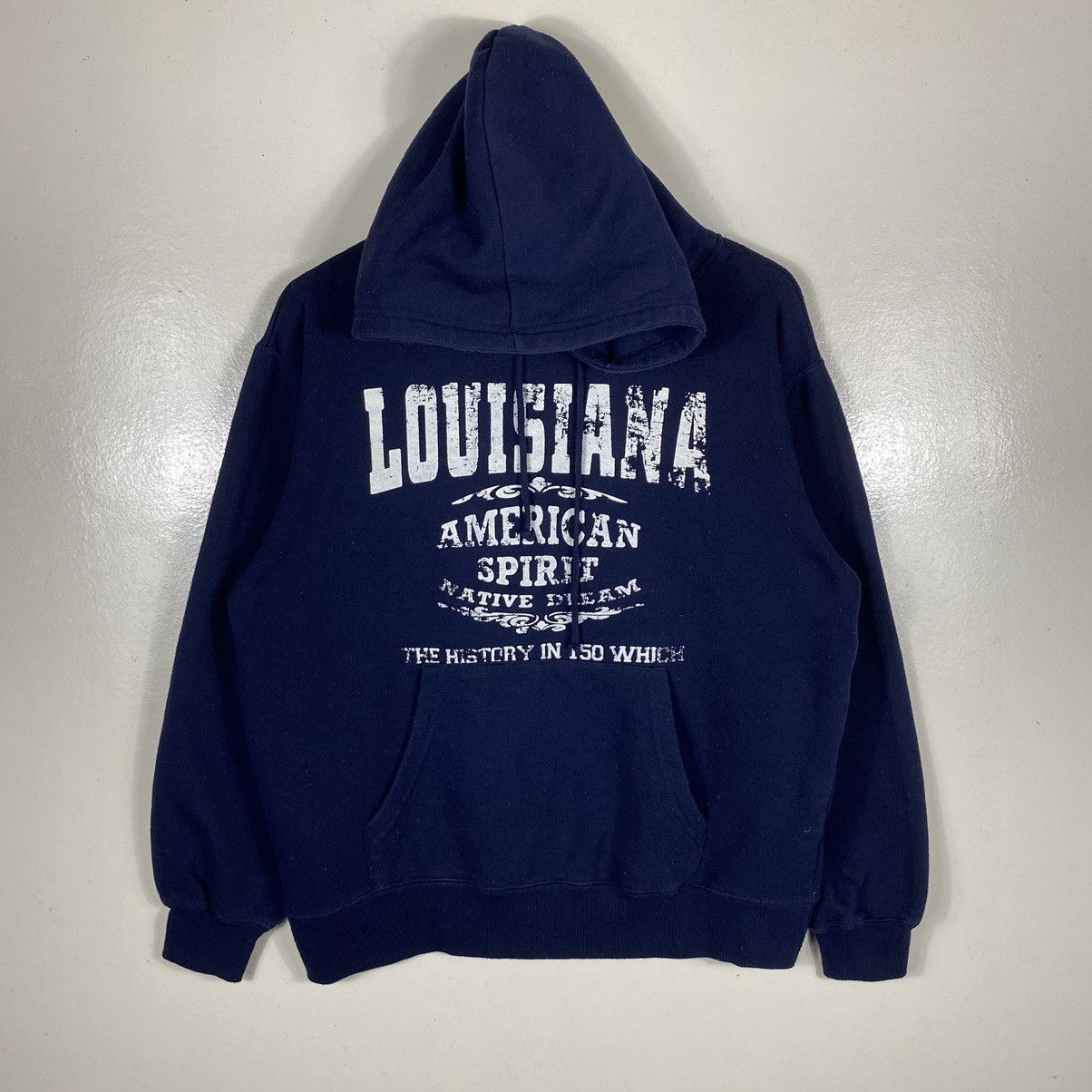 image of Louisiana American Spirit Hoodie Sweatshirt in Dark Blue, Men's (Size Large)