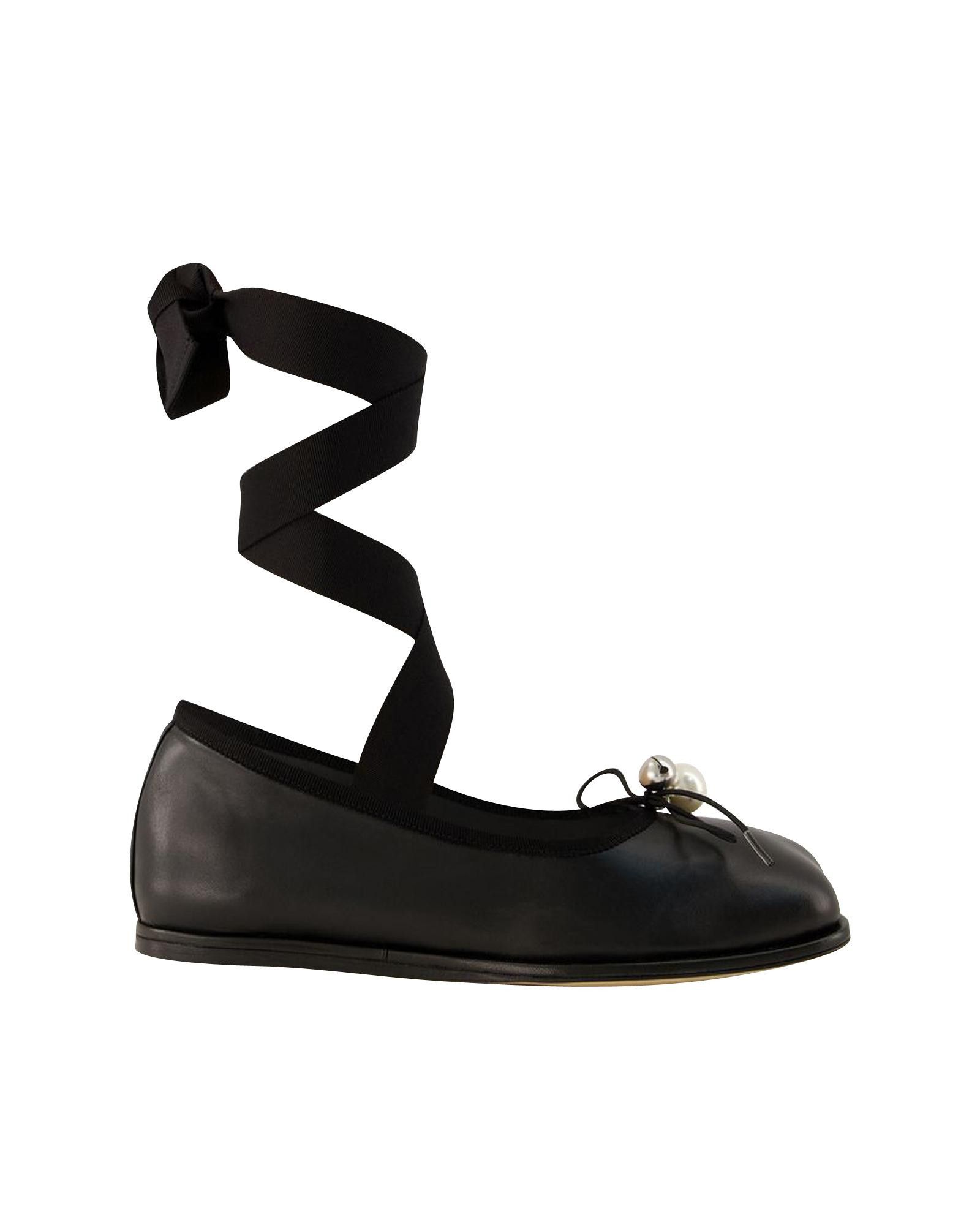 image of Simone Rocha Heart Toe Leather Ballerinas Shoes in Black, Women's (Size 9)