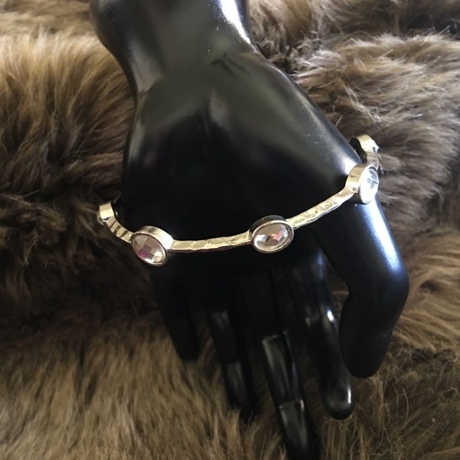 Jewelry Textured silver tone faceted crystal bangle Size ONE SIZE - 4 Thumbnail