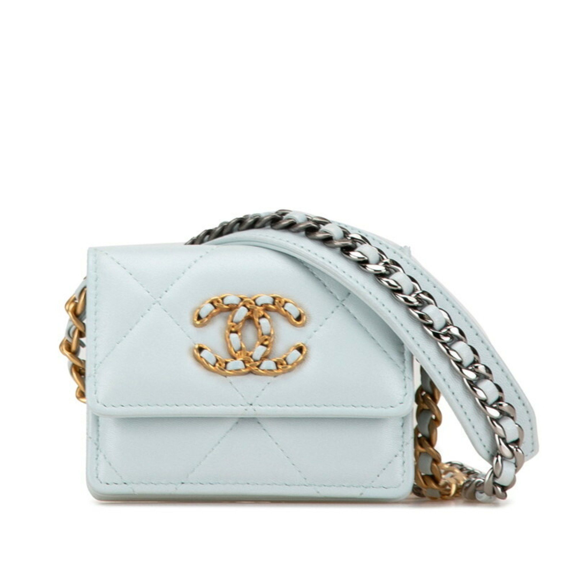 Chanel Chanel Matelasse 19 Coco Mark Chain Shoulder Wallet AP1787 Light Blue Lambskin Women's CHANEL Size ONE SIZE - 1 Thumbnail