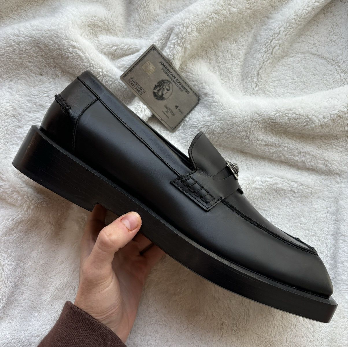 Versace Versace Black Leather Medusa Squared Toe Dress Shoes Size US 10 / EU 43 - 3 Thumbnail