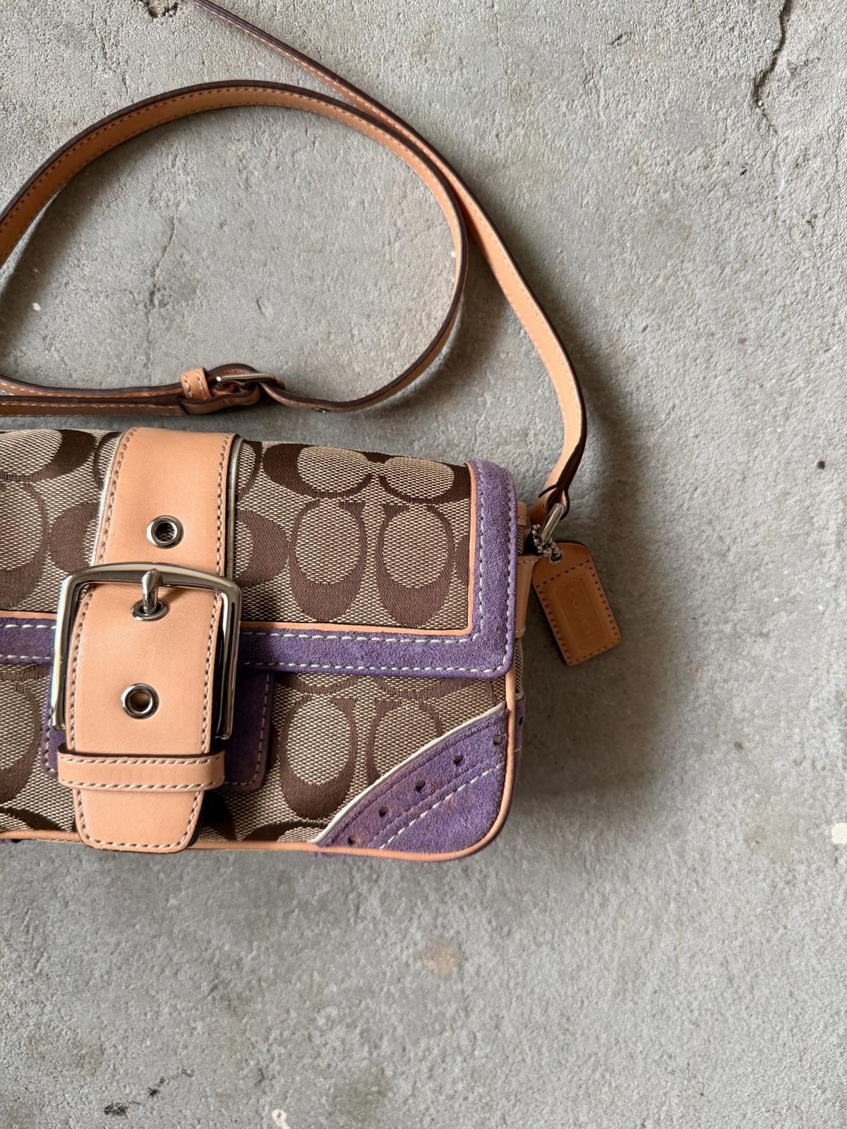 Coach Coach Signature Buckle Soho Crossbody Bag Beige/Purple Size ONE SIZE - 5 Thumbnail