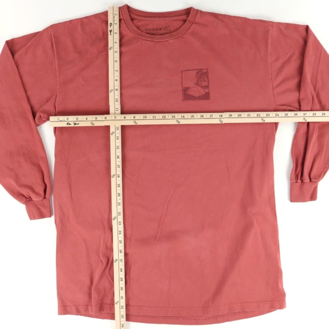 Vintage Mountain Life Graphic Solid Long Sleeve T-Shirt Red Men's XL Shirt Mens XL Red Graphic Mountain Life Size US XL / EU 56 / 4 - 4 Thumbnail